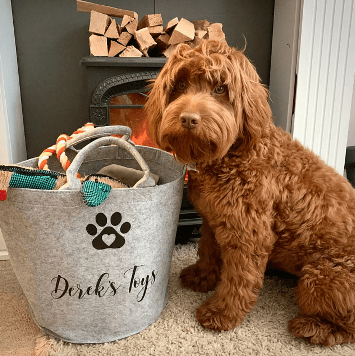 Personalised Dog Toy Basket – Custom Felt Storage for Pets