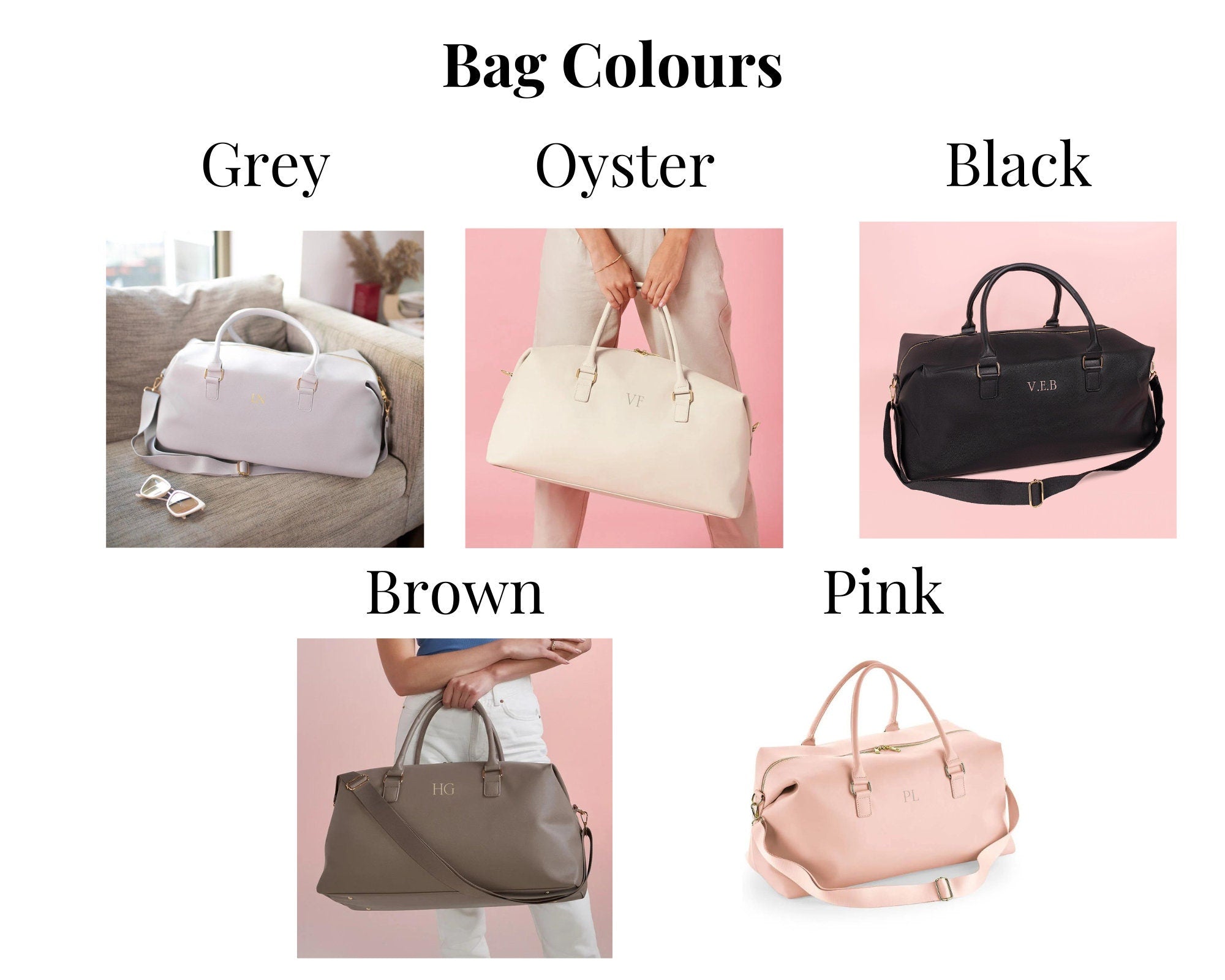 Personalised bag with Initials, Weekender Holdall Initials, Faux Leather Bag, Monogram Bag, Hand Luggage Bag, Bags for Women, Bag with strap