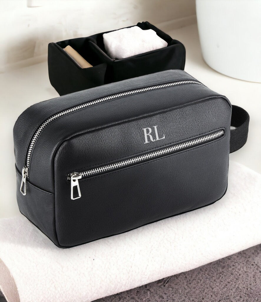 Personalised Toiletry wash bag, Initials bag with monogram, Cosmetic Makeup Bag, Toiletry Bag, Vegan Bag for groomsman, Fathers day bag