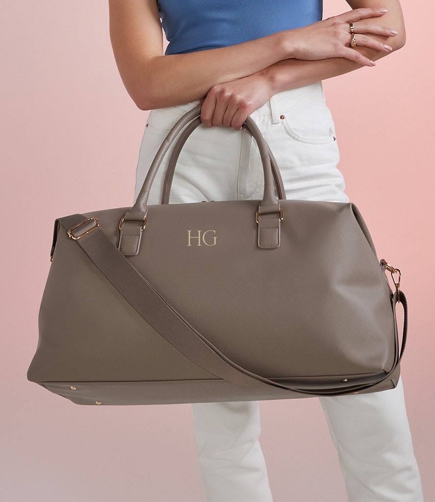 Personalised bag with Initials, Weekender Holdall Initials, Faux Leather Bag, Monogram Bag, Hand Luggage Bag, Bags for Women, Bag with strap