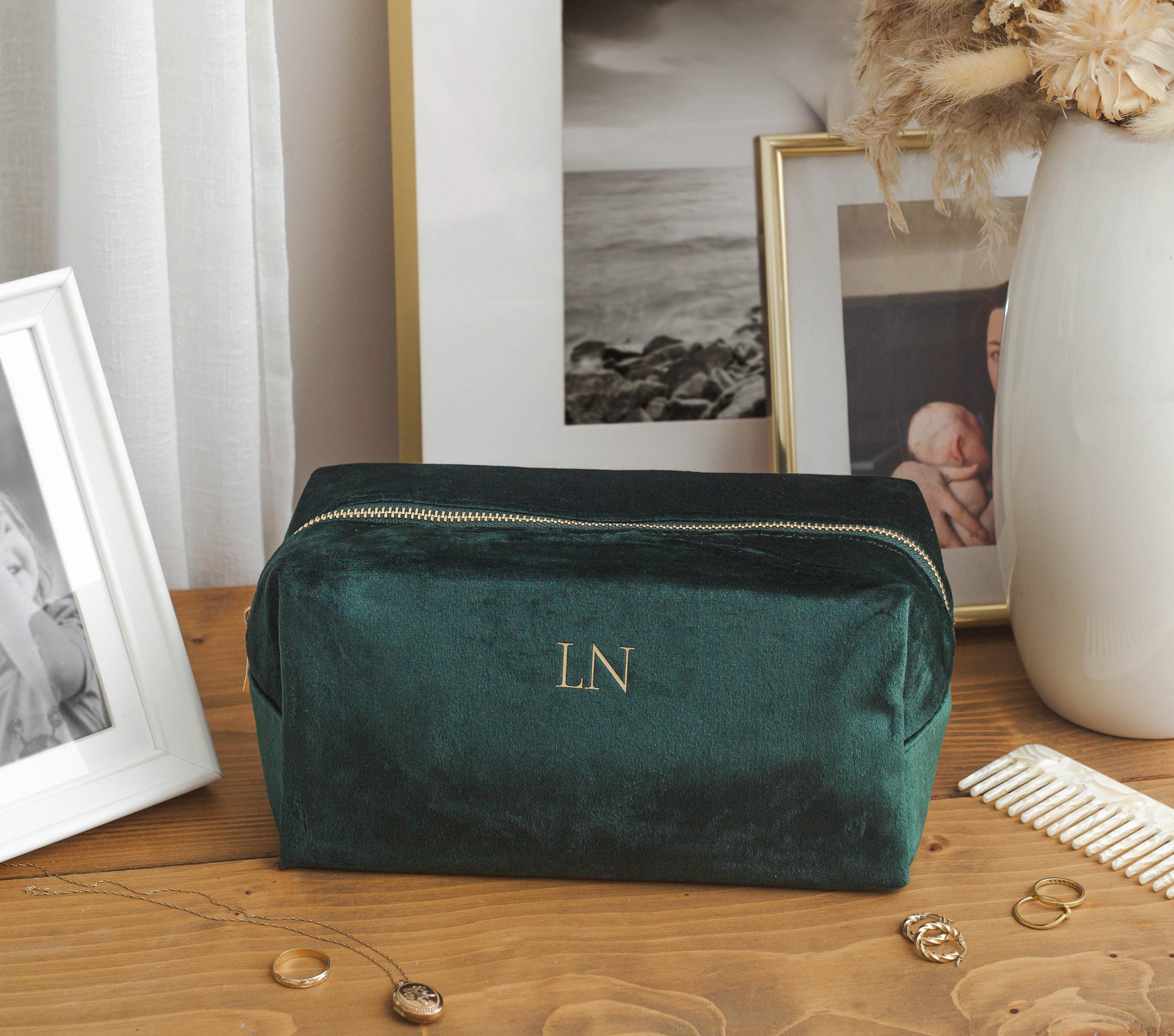 Personalised velvet toiletry case, wash bag, personalised initials makeup bag for her, valentines day gift, monogrammed gift, gift for her