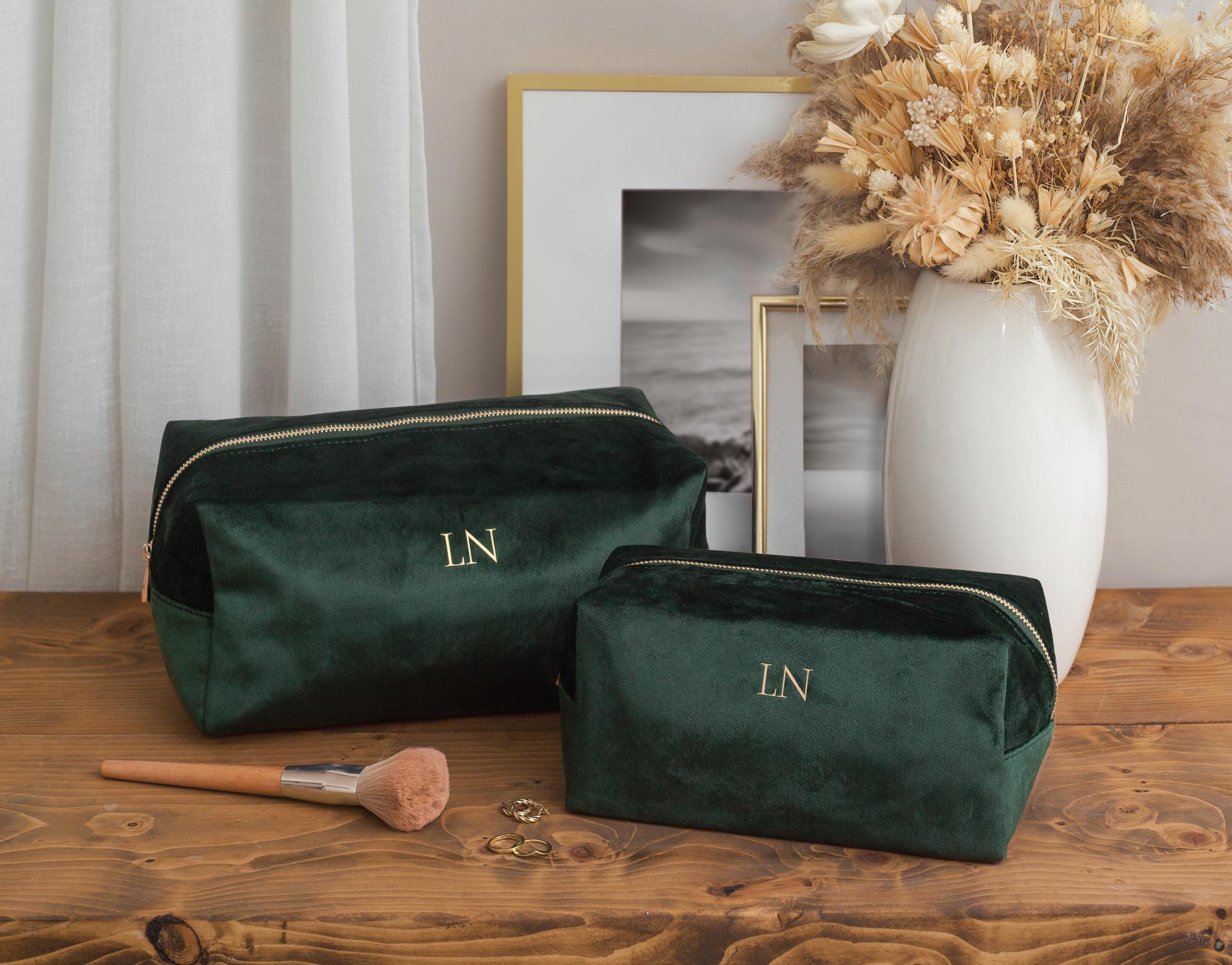 Personalised velvet toiletry case, wash bag, personalised initials makeup bag for her, valentines day gift, monogrammed gift, gift for her