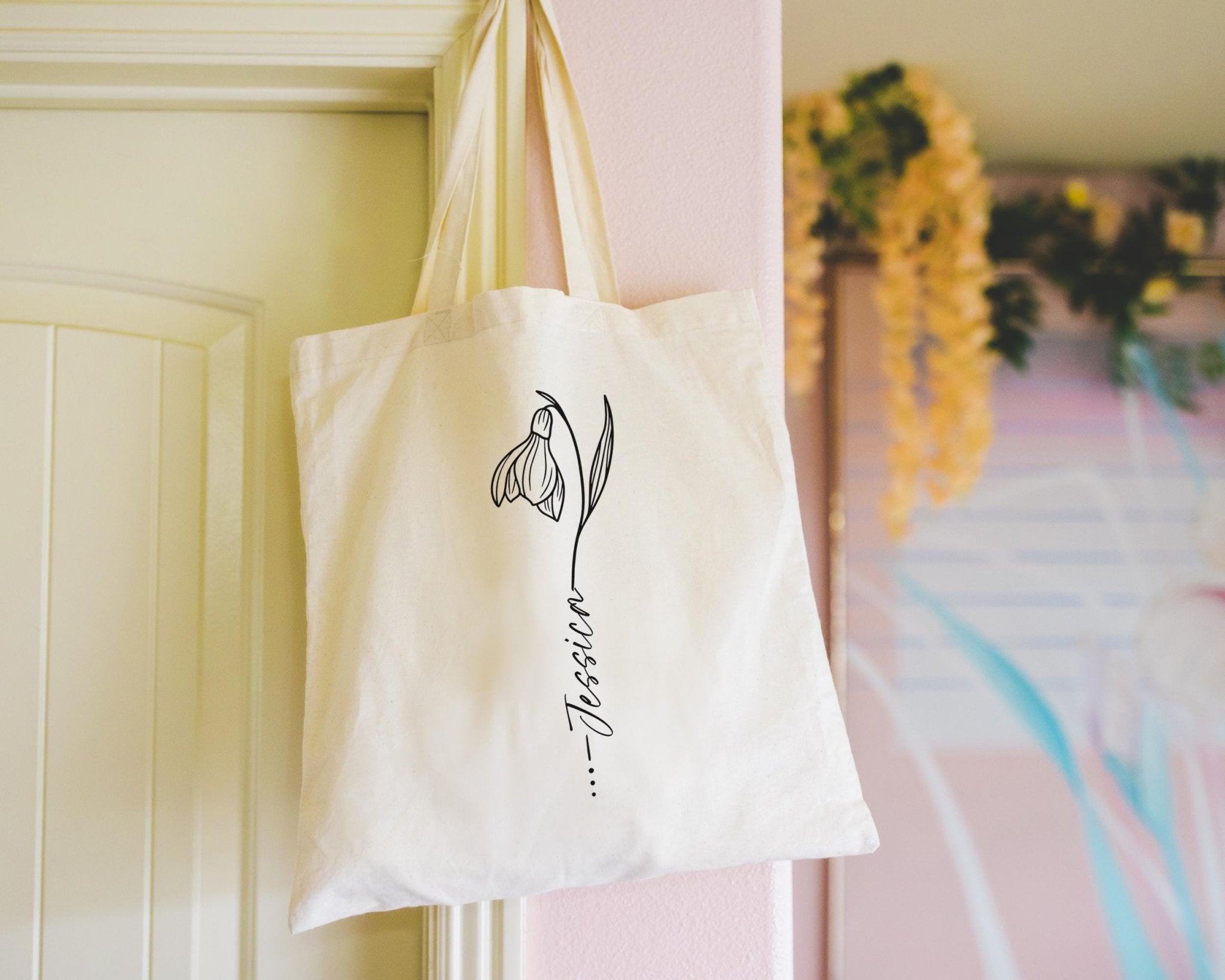 Bridesmaid Tote Bag, Birth Flower Floral Tote Bag, Personalized Tote Bags, Bridal Party Favors, Bridesmaid Gifts, Small Bridesmaid Bag - Jessica Hollie Gifts