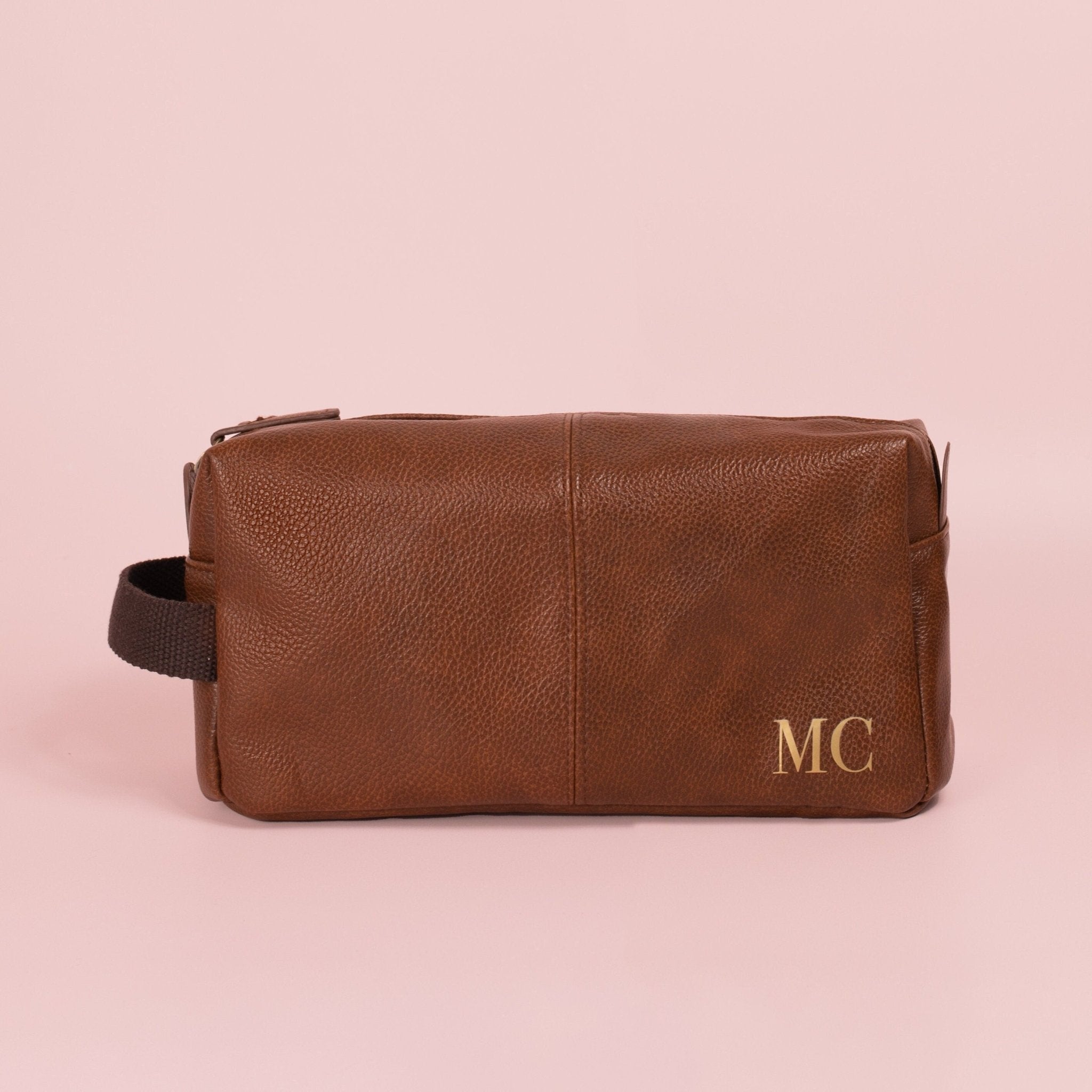 Brown Men’s Wash Bag – Personalised toiletry Bag for Men - Jessica Hollie GiftsBag