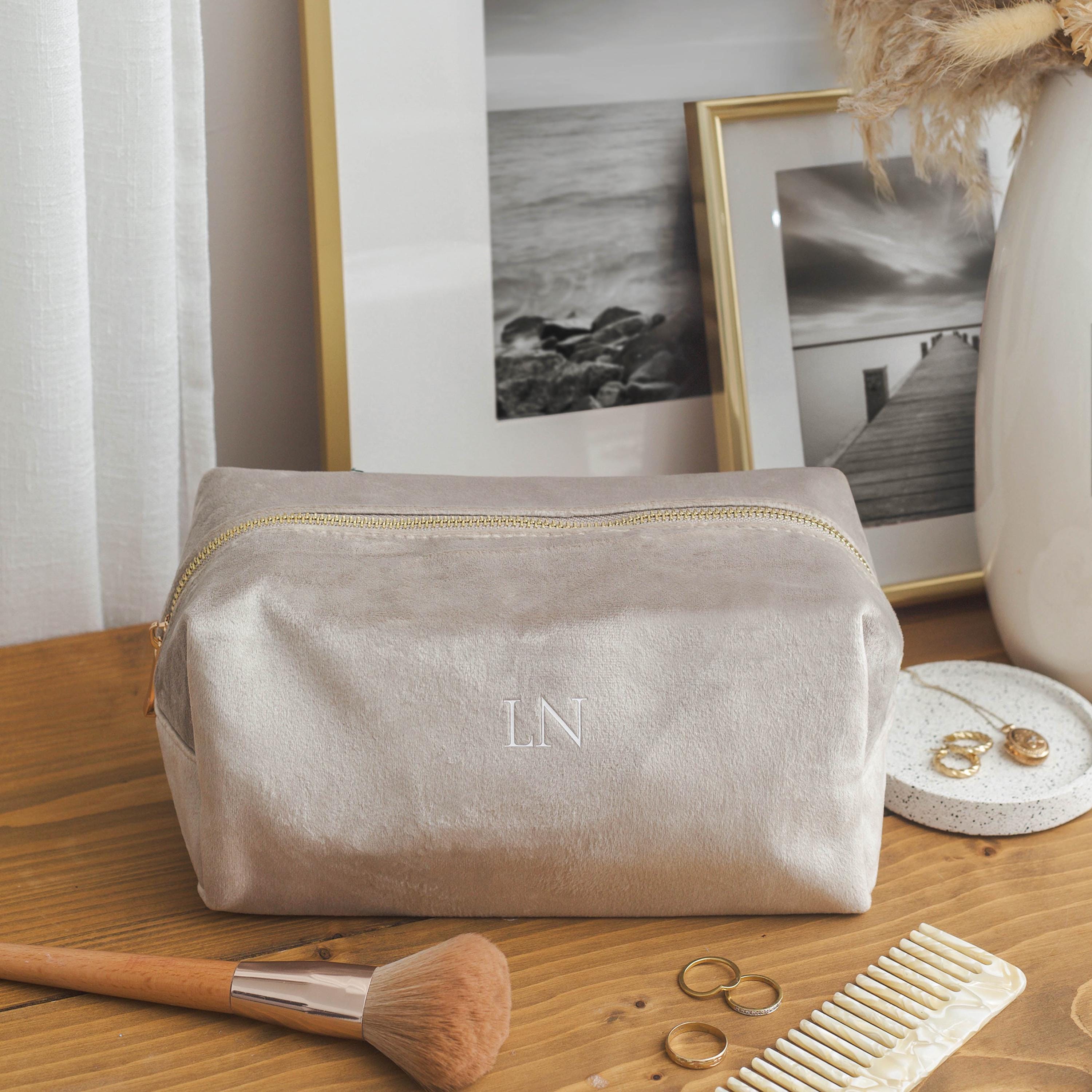 Personalised velvet toiletry case, wash bag, personalised initials makeup bag for her, valentines day gift, monogrammed gift, gift for her