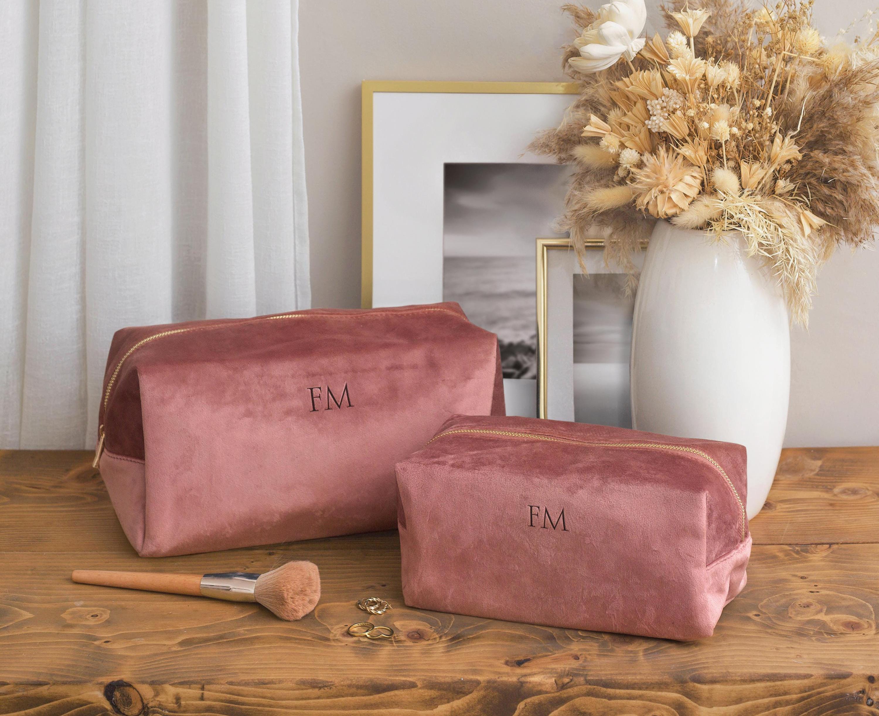 Personalised velvet toiletry case, wash bag, personalised initials makeup bag for her, valentines day gift, monogrammed gift, gift for her