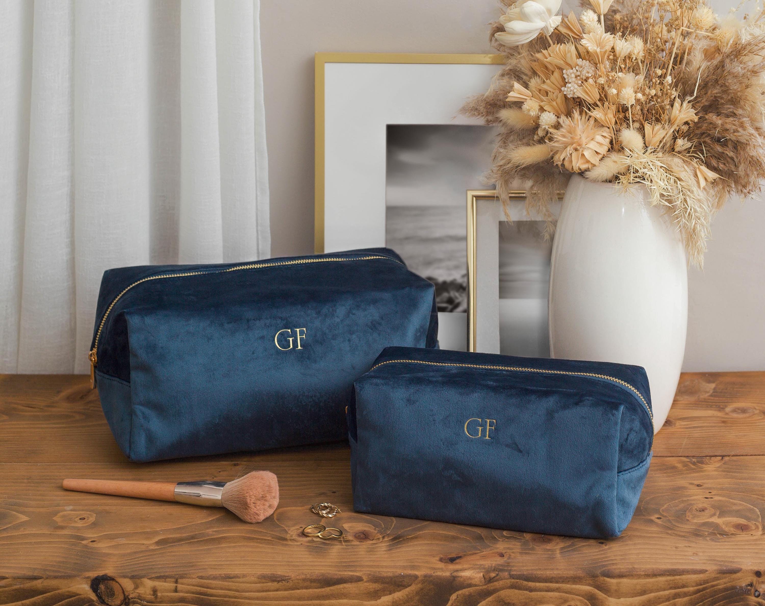 Personalised velvet toiletry case, wash bag, personalised initials makeup bag for her, valentines day gift, monogrammed gift, gift for her