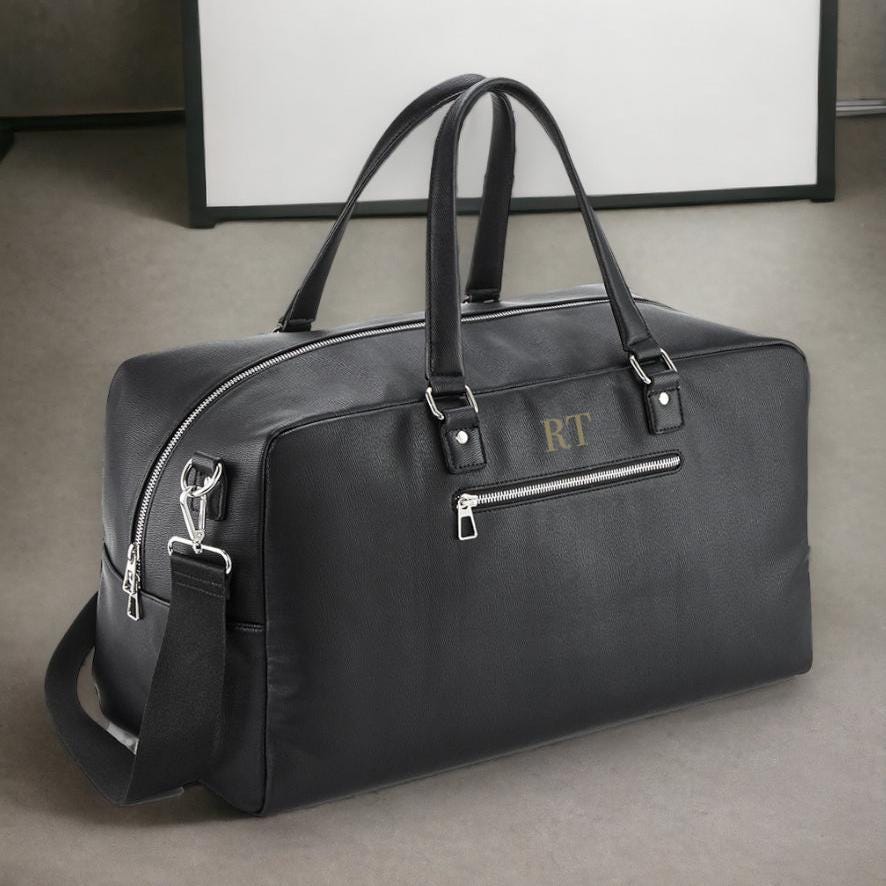 Personalised mens holdall weekend bag, Leather look bag, Faux leather Duffel bag, Best man gifts, Gifts for boyfriend, dad, groomsmen gift