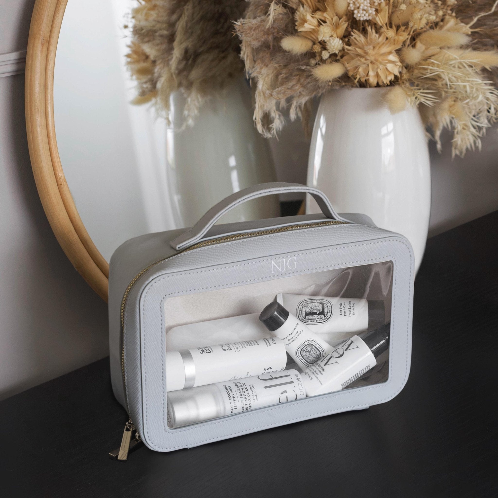 Personalised clear cosmetic bag with small monogram, custom makeup bag, clear wash travel bag personalised gift for bridesmaid, travel bag - Jessica Hollie Gifts
