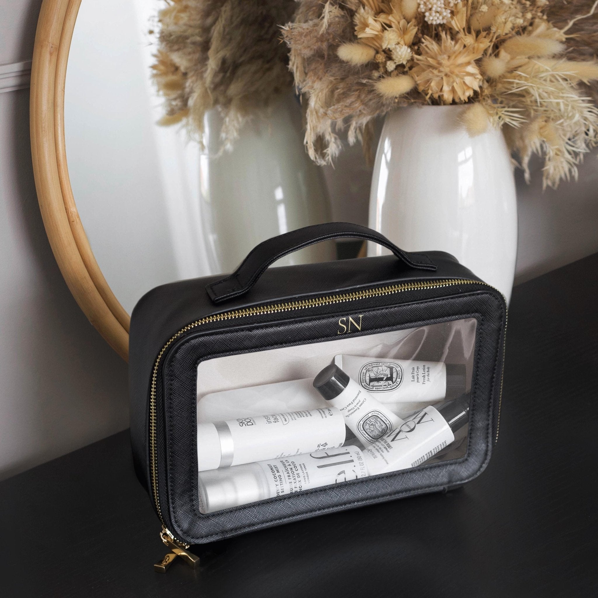 Personalised clear cosmetic bag with small monogram, custom makeup bag, clear wash travel bag personalised gift for bridesmaid, travel bag - Jessica Hollie Gifts
