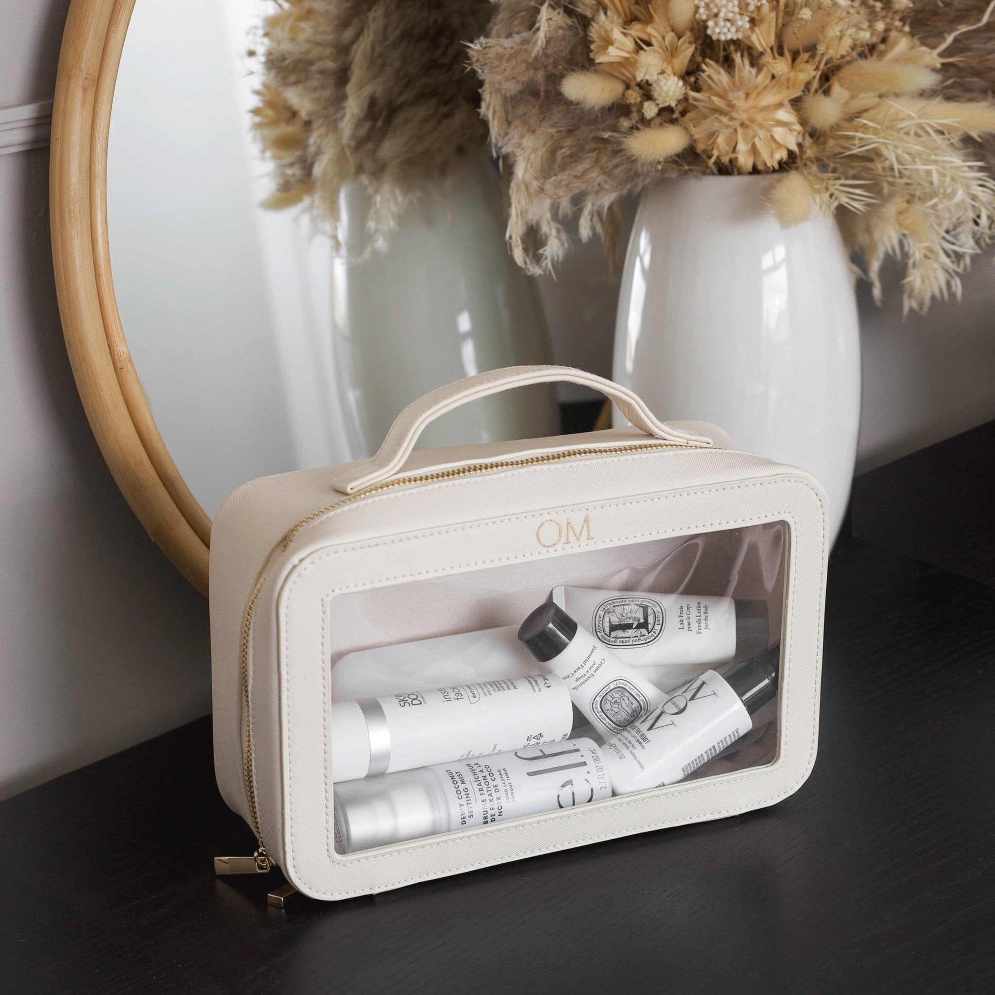 Personalised clear cosmetic bag with small monogram, custom makeup bag, clear wash travel bag personalised gift for bridesmaid, travel bag - Jessica Hollie Gifts