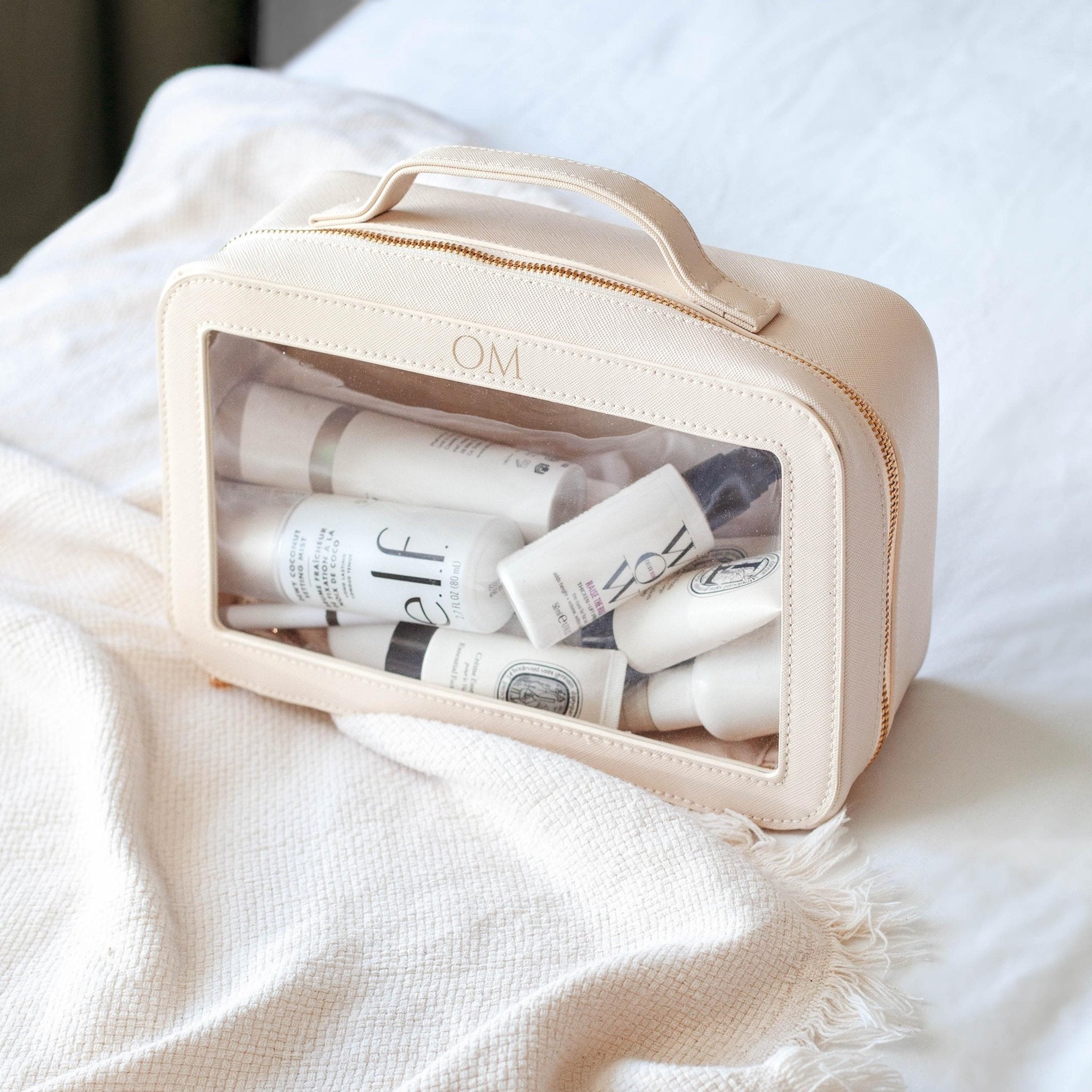 Personalised clear cosmetic bag with small monogram, custom makeup bag, clear wash travel bag personalised gift for bridesmaid, travel bag - Jessica Hollie Gifts