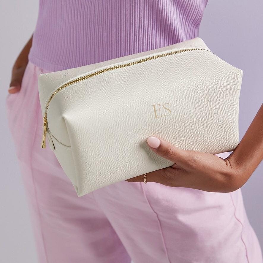 Personalised cosmetic bag with small monogram, custom makeup bag, personalized gift for her, personalised gift for bridesmaid, organizer - Jessica Hollie Gifts