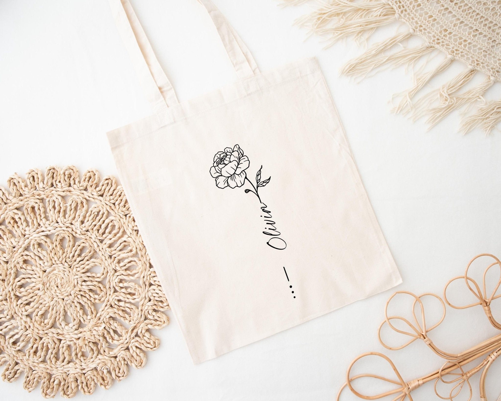 Personalised Cotton Tote Bag with Custom Birth Flower, Birth Month Flower Gift, Unique Birth Flower Gift for Her, Eco - Friendly Reusable Bag - Jessica Hollie Gifts