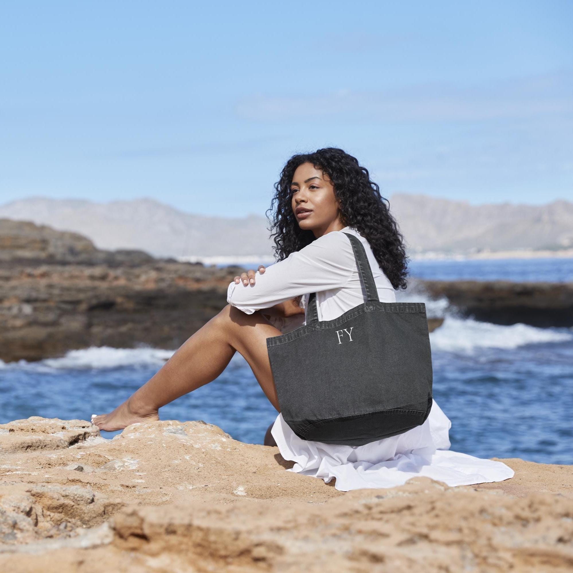 Personalised Custom Tote Classic Shopper Bag, Initials Monogram Beach Bag, Shopping Bag, Gift for Her, recycled cotton tote bag, washed look - Jessica Hollie Gifts