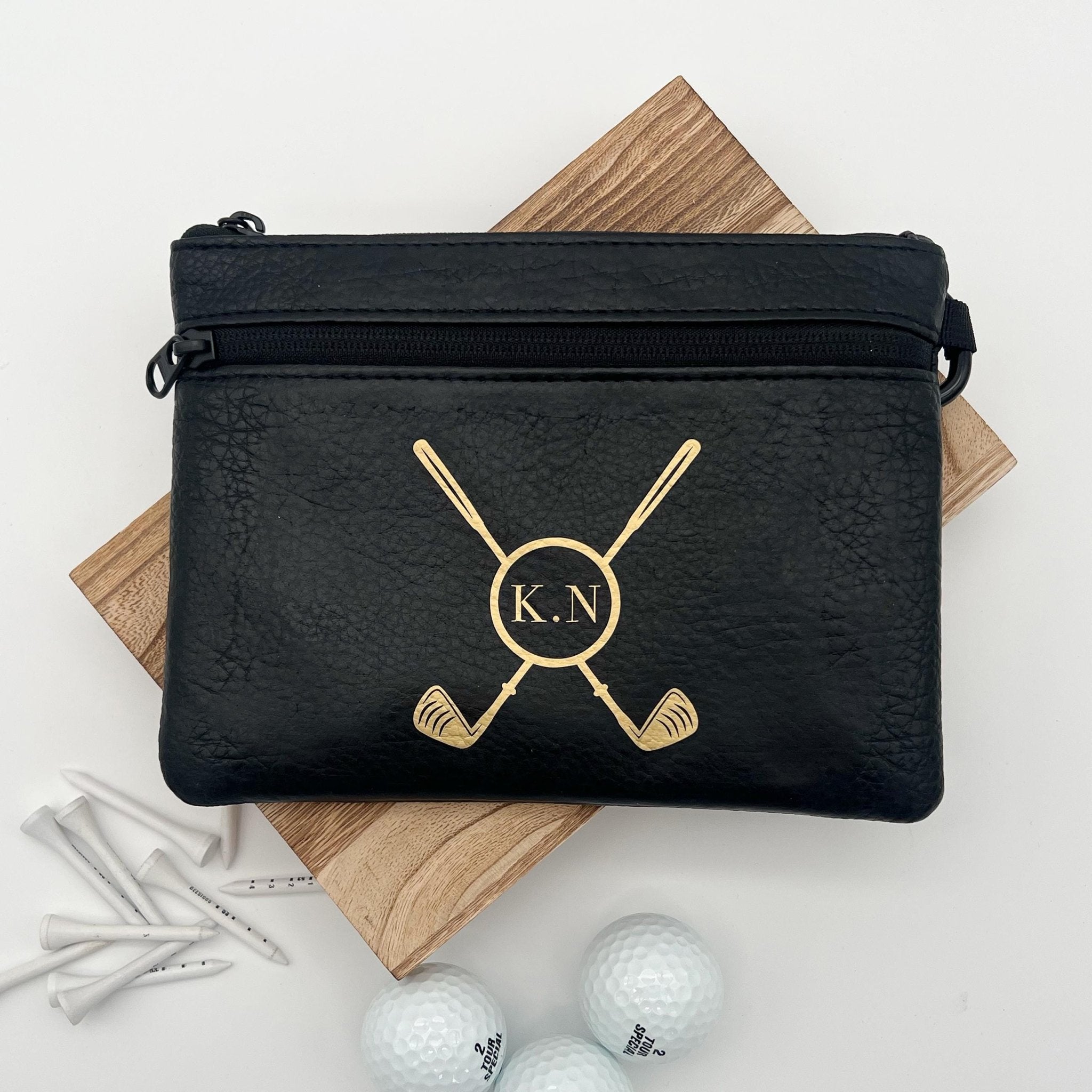 Personalised golf ball bag, golf tee bag, pouch for golf balls, faux leather golf bag, custom golf gift, golf lover gif, fathers day gift - Jessica Hollie Gifts