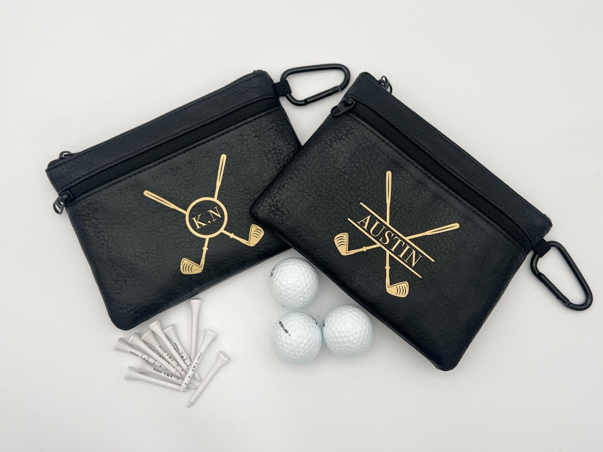Personalised golf ball bag, golf tee bag, pouch for golf balls, faux leather golf bag, custom golf gift, golf lover gif, fathers day gift - Jessica Hollie Gifts