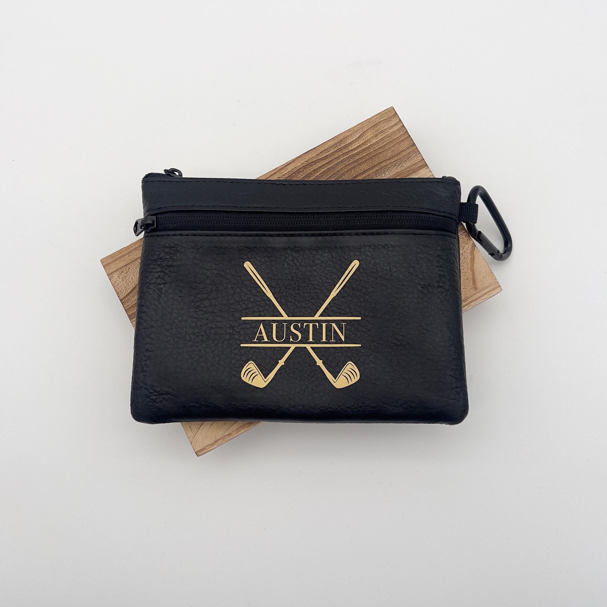 Personalised golf ball bag, golf tee bag, pouch for golf balls, faux leather golf bag, custom golf gift, golf lover gif, fathers day gift - Jessica Hollie Gifts