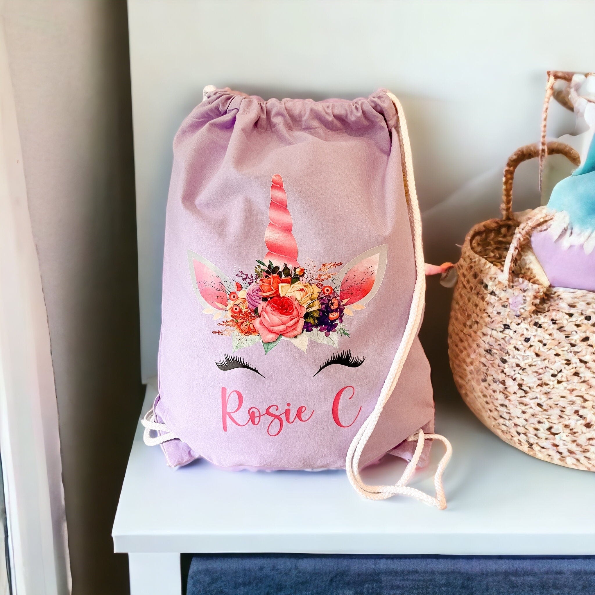 Personalised Gym Bag Kids, Girls Unicorn Gym Bag, Girls Drawstring Bag, School Bag, Unicorn School PE Bag, Unicorn Pump Bag, Nursery Bag - Jessica Hollie Gifts