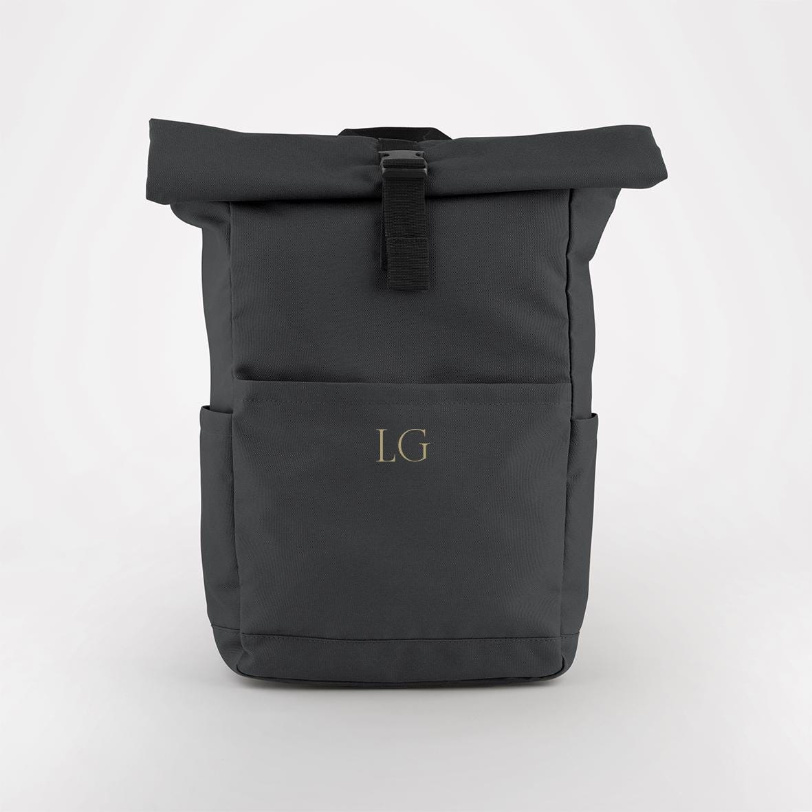 Custom Initial Backpack Personalised Initial Monogram Backpack, Twin Handle Roll-Top, Water re ...