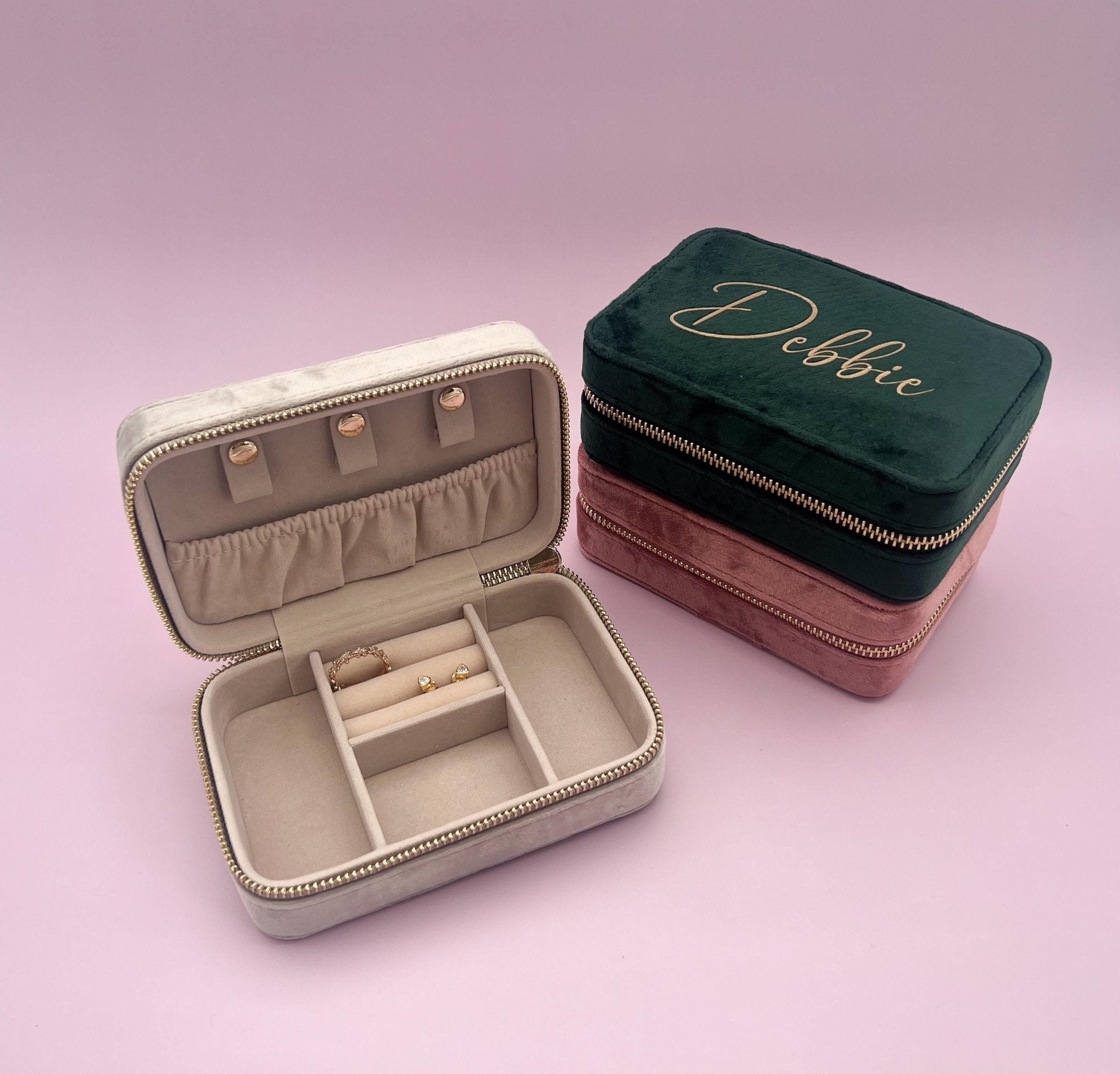 Personalised Jewelry Box Case, Velvet Travel Jewellery Travel Case, Bridesmaid Proposal Gift, Bridal Party Gift, Christmas Gift for Her - Jessica Hollie Gifts