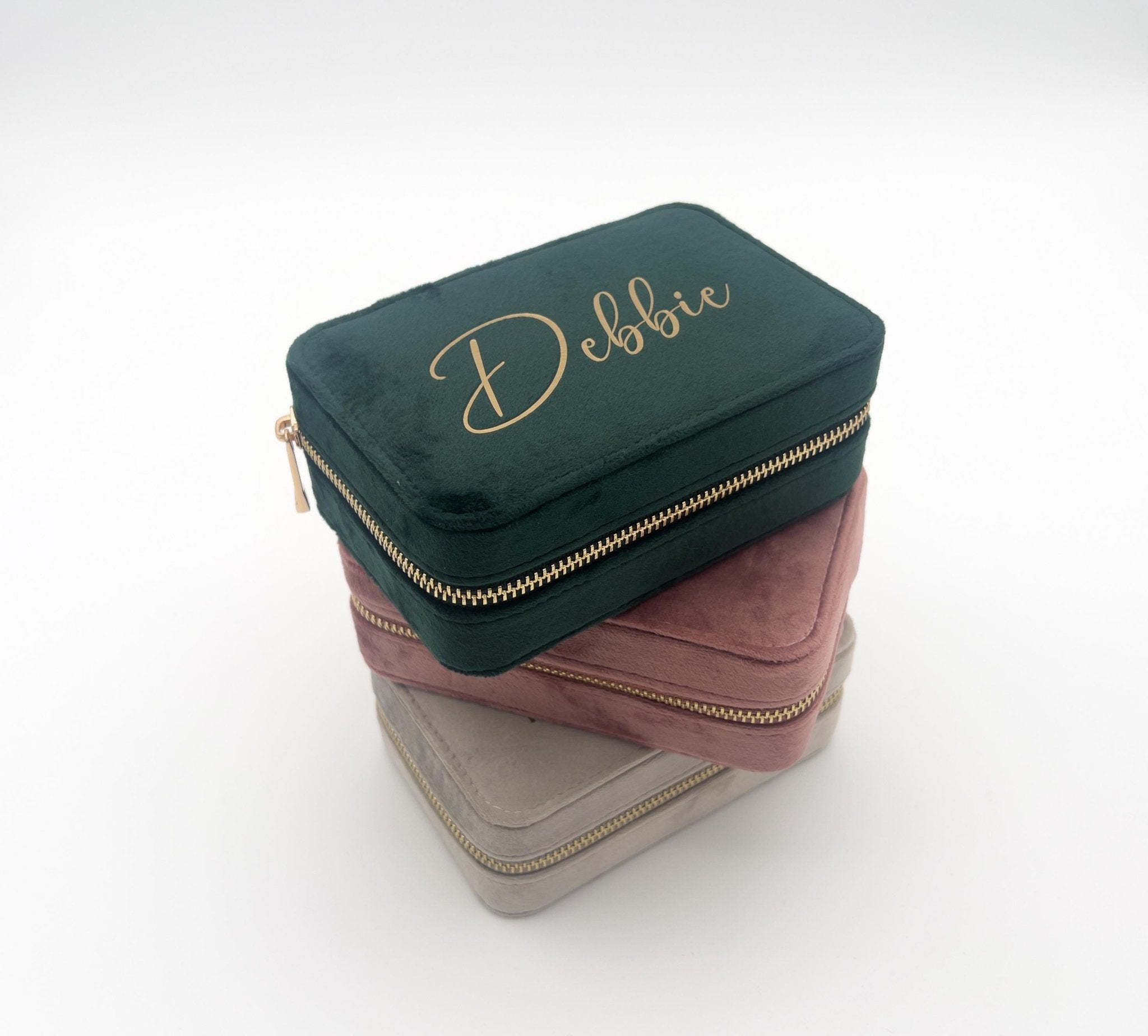 Personalised Jewelry Box Case, Velvet Travel Jewellery Travel Case, Bridesmaid Proposal Gift, Bridal Party Gift, Christmas Gift for Her - Jessica Hollie Gifts