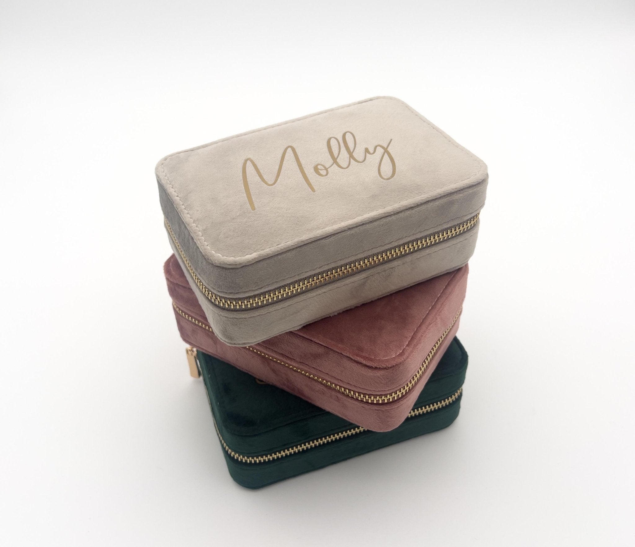 Personalised Jewelry Box Case, Velvet Travel Jewellery Travel Case, Bridesmaid Proposal Gift, Bridal Party Gift, Christmas Gift for Her - Jessica Hollie Gifts
