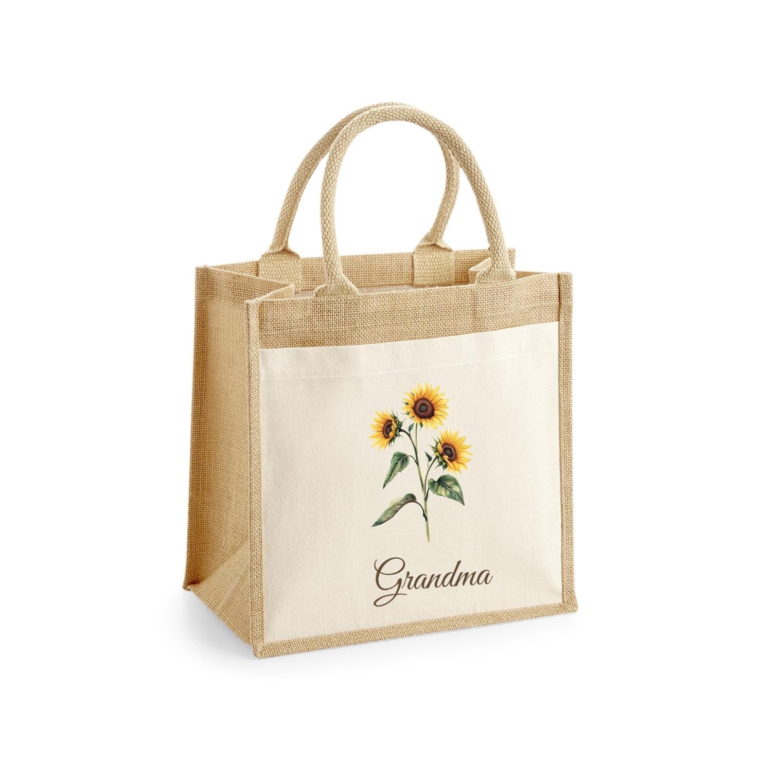 Personalised Jute Tote Bag with Pocket, Custom Floral Shopper Gift for Mum, Nanny, Grandma, Women, Birthday, Eco Reusable Mothers Day - Jessica Hollie Gifts