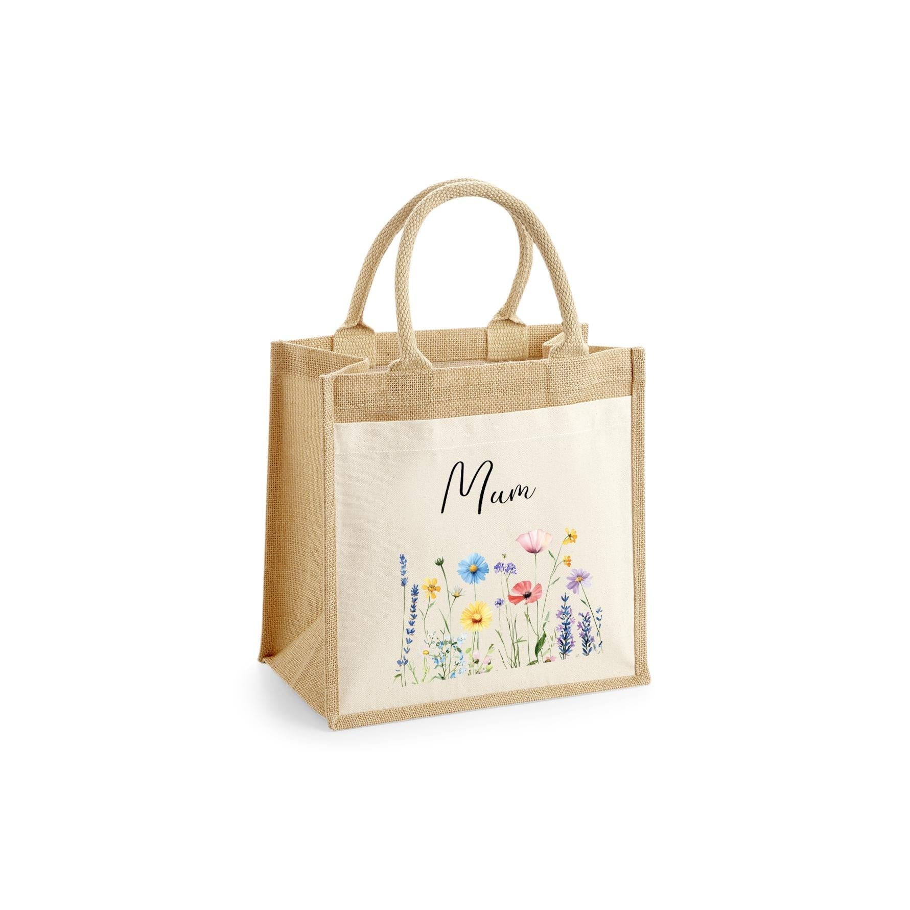 Personalised Jute Tote Bag with Pocket, Custom Floral Shopper Gift for Mum, Nanny, Grandma, Women, Birthday, Eco Reusable Mothers Day - Jessica Hollie Gifts