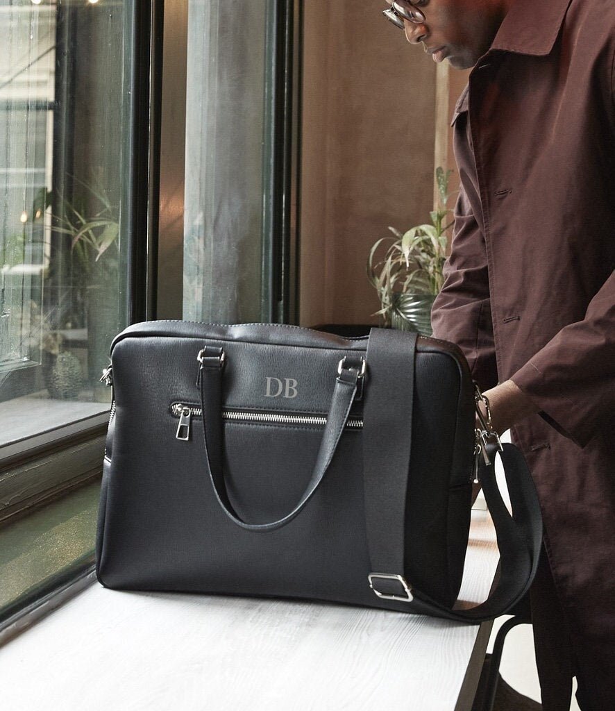 Personalised laptop bag, briefcase bag, laptop bag portfolio, leather look bag, bag for work, satchel briefcase, messenger bag with strap - Jessica Hollie GiftsBag
