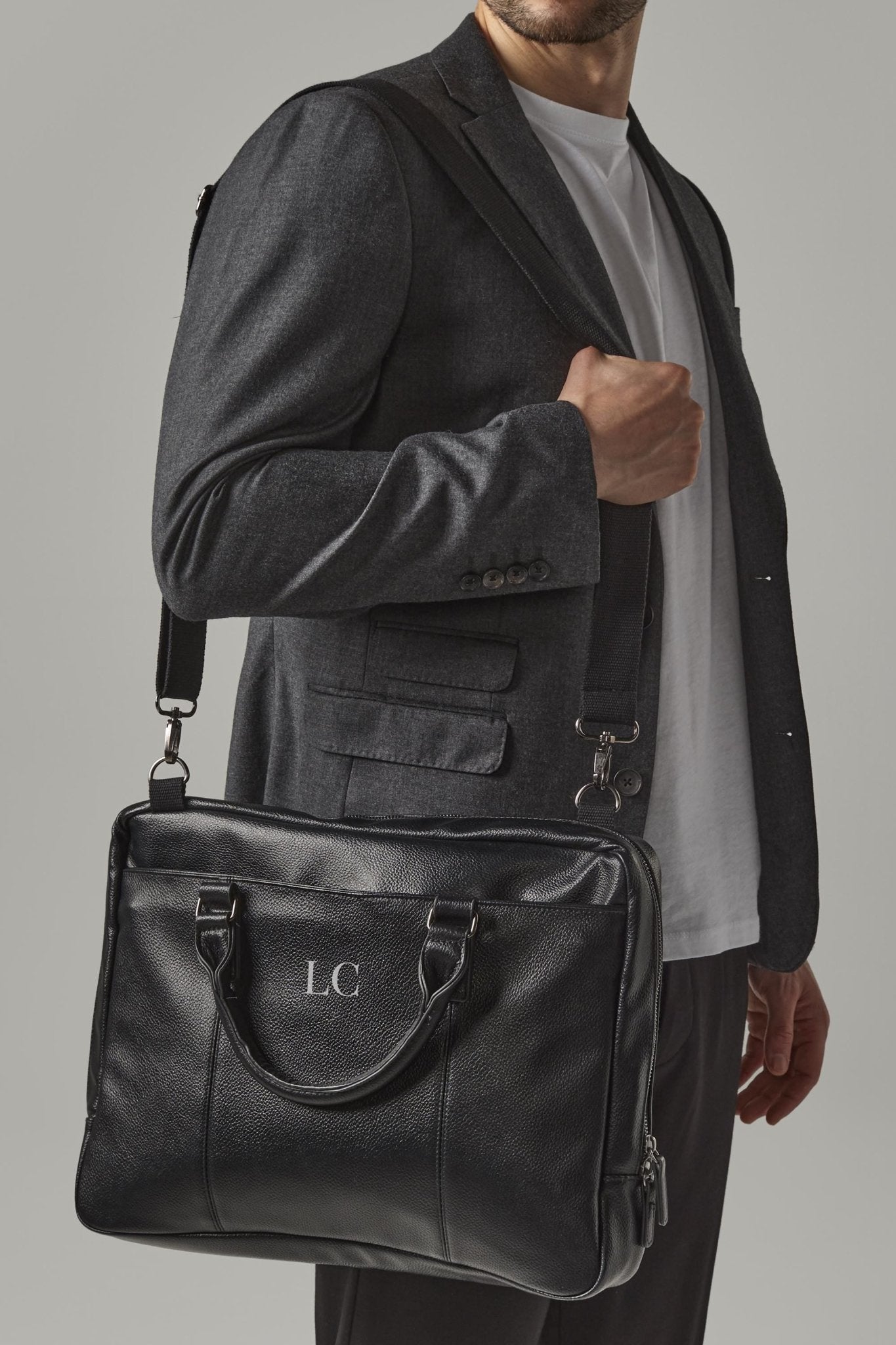 Personalised laptop bag, briefcase bag, laptop bag portfolio, leather look bag, bag for work, satchel briefcase, messenger bag with strap - Jessica Hollie Gifts