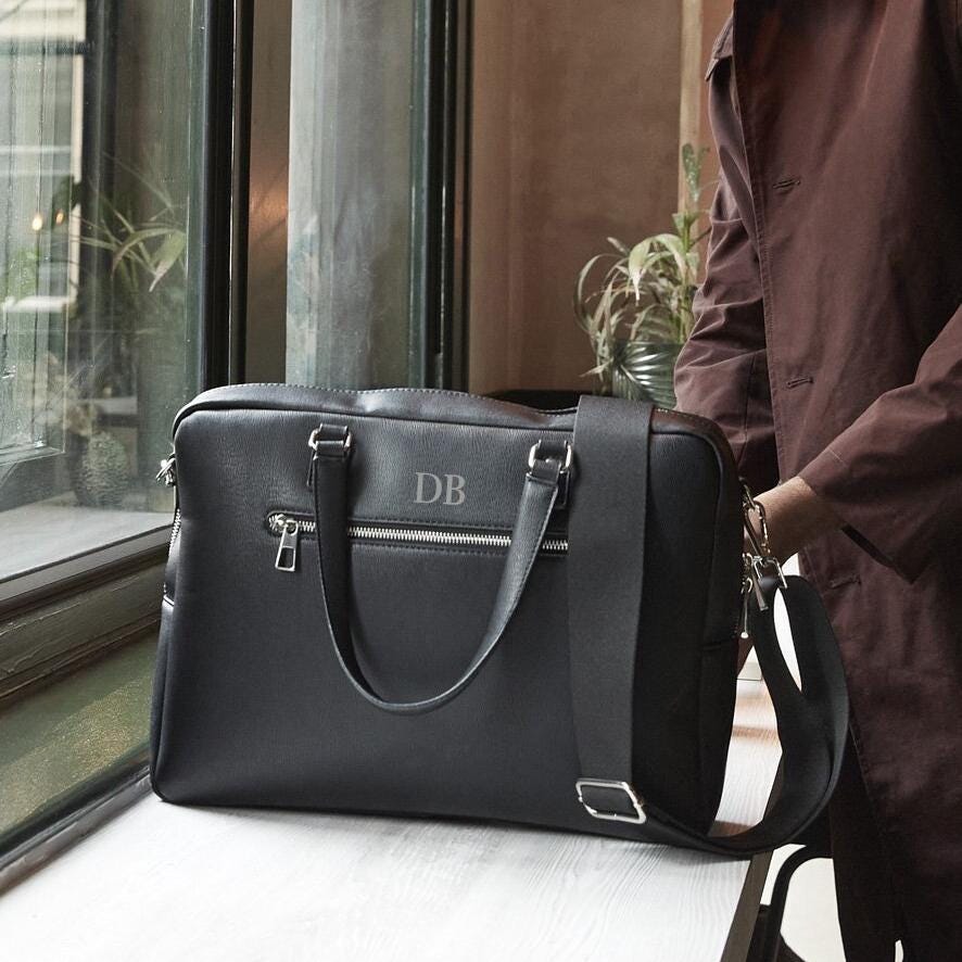 Personalised laptop bag, briefcase bag, laptop bag portfolio, leather look bag, bag for work, satchel briefcase, messenger bag with strap - Jessica Hollie Gifts