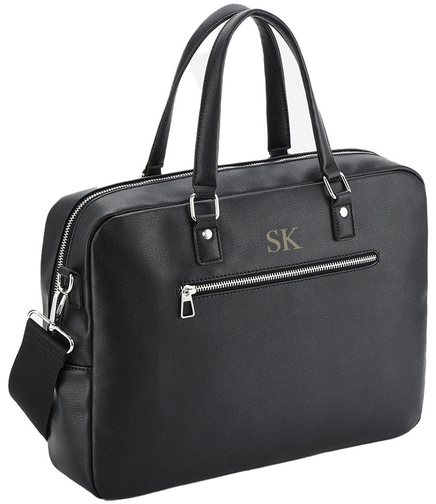 Personalised laptop bag, briefcase bag, laptop bag portfolio, leather look bag, bag for work, satchel briefcase, messenger bag with strap - Jessica Hollie Gifts