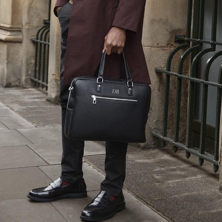 Personalised laptop bag, briefcase bag, laptop bag portfolio, leather look bag, bag for work, satchel briefcase, messenger bag with strap - Jessica Hollie Gifts