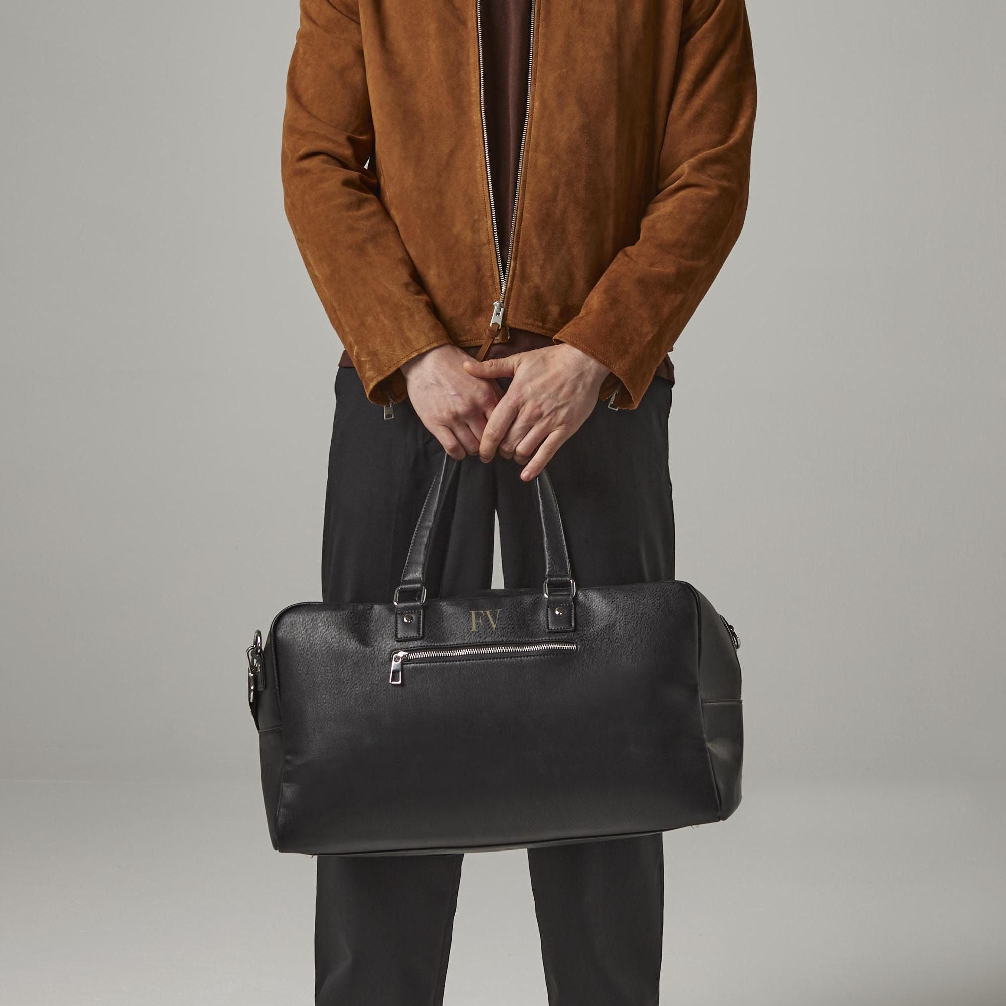 Personalised mens holdall weekend bag, Leather look bag, Faux leather Duffel bag, Best man gifts, Gifts for boyfriend, dad, groomsmen gift - Jessica Hollie Gifts