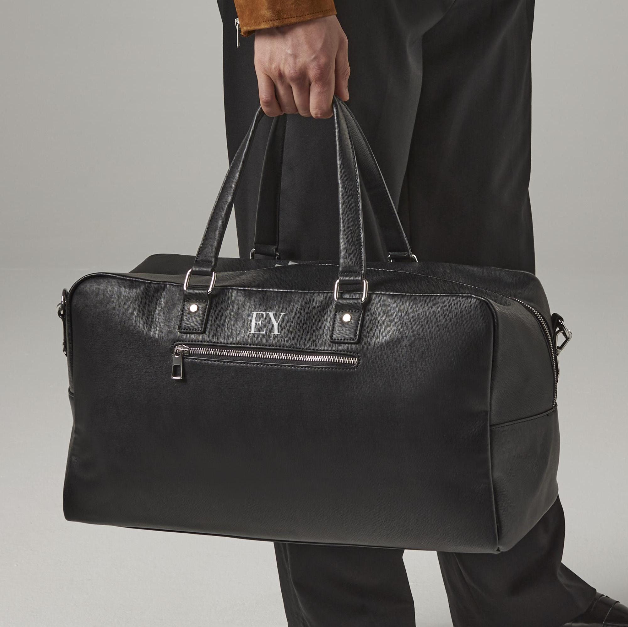 Personalised mens holdall weekend bag, Leather look bag, Faux leather Duffel bag, Best man gifts, Gifts for boyfriend, dad, groomsmen gift - Jessica Hollie Gifts