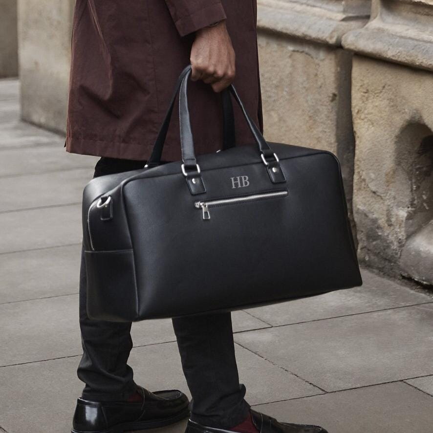 Personalised mens holdall weekend bag, Leather look bag, Faux leather Duffel bag, Best man gifts, Gifts for boyfriend, dad, groomsmen gift - Jessica Hollie Gifts