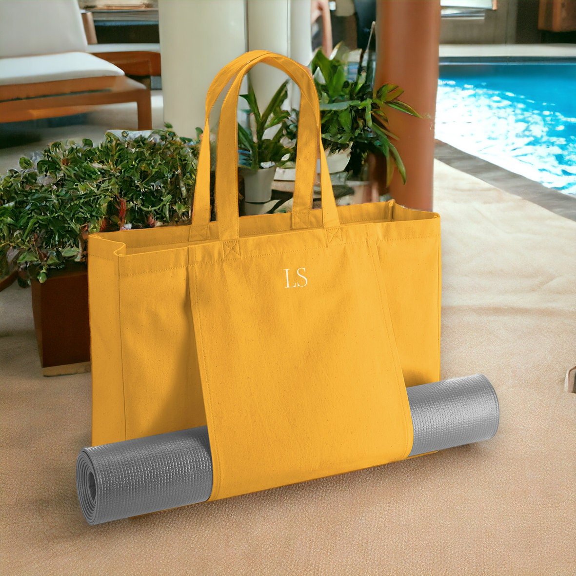 Personalised Monogram Yoga Bag, Tote Bag for Yoga, Custom Yoga Bag, Pilates Bag, Organic tote Bag, Yoga Mat holder bag, Yoga Bag with Holder - Jessica Hollie GiftsBag