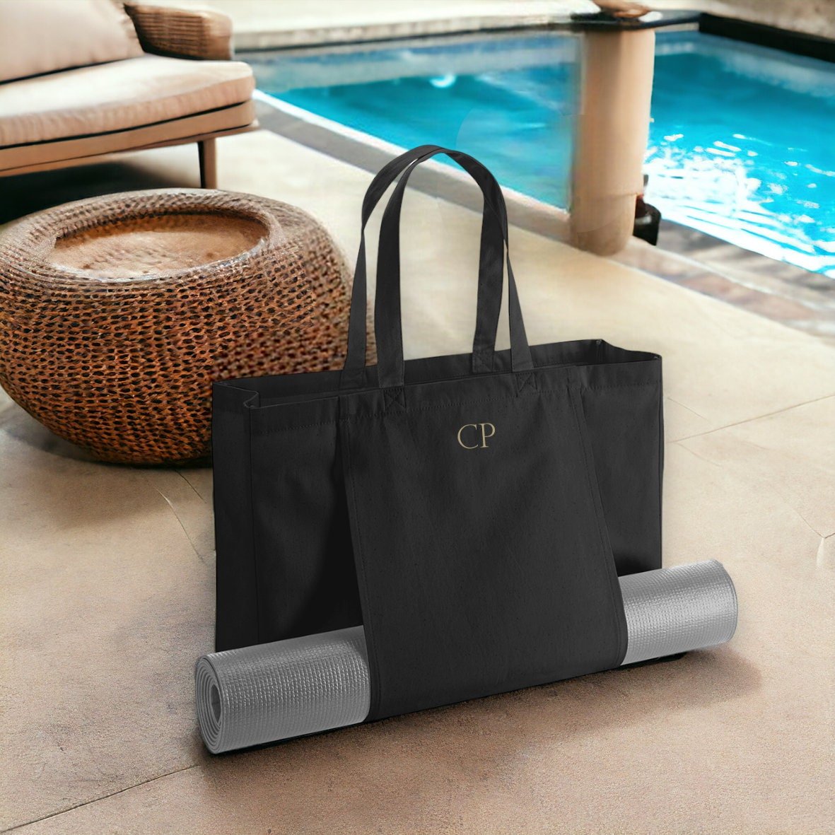 Personalised Monogram Yoga Bag, Tote Bag for Yoga, Custom Yoga Bag, Pilates Bag, Organic tote Bag, Yoga Mat holder bag, Yoga Bag with Holder - Jessica Hollie GiftsBag