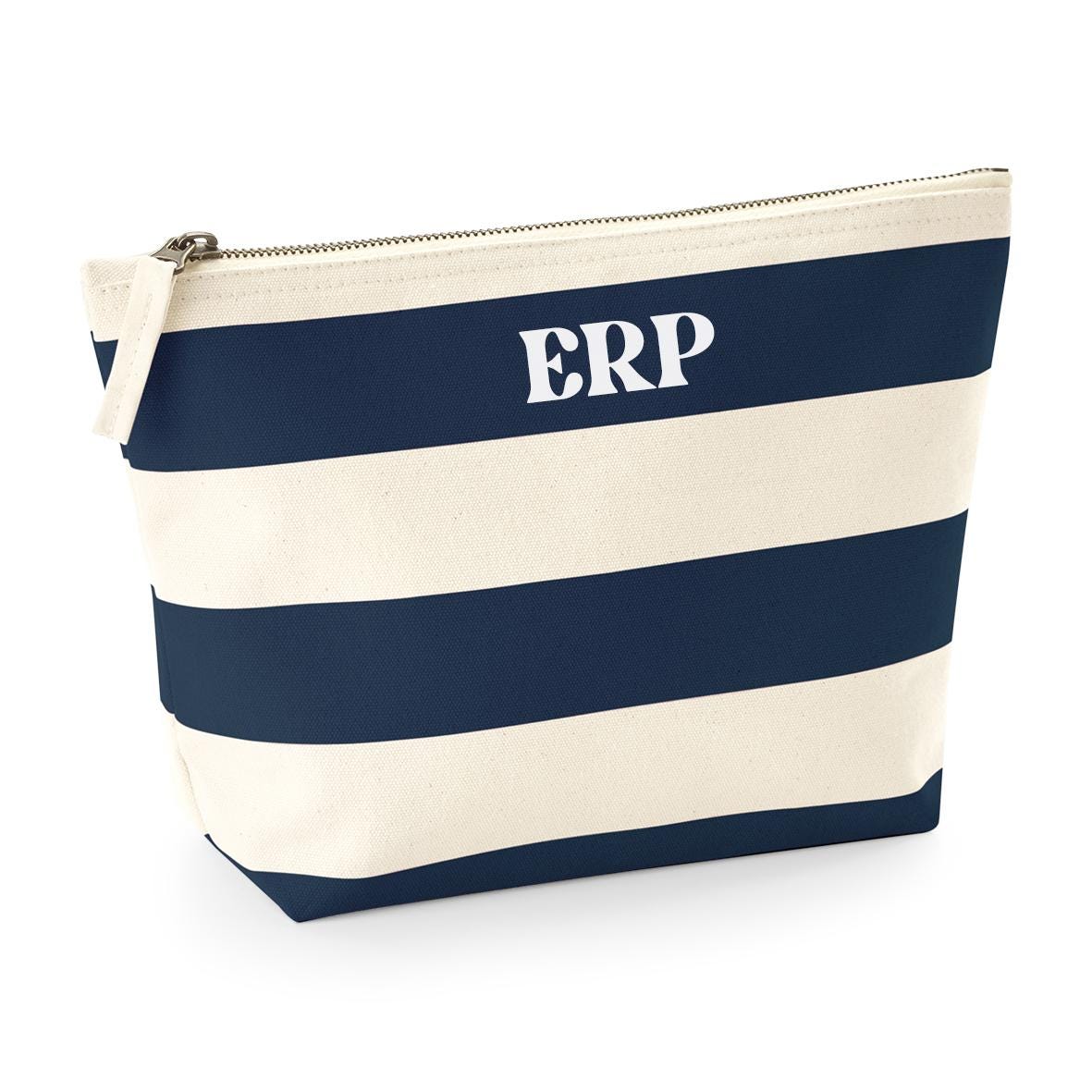 Personalised Nautical Canvas Accessory Bag, Customised Striped Toilet Bag, Travel Pouch, Personalised makeup bag, make up bag gift, custom - Jessica Hollie Gifts