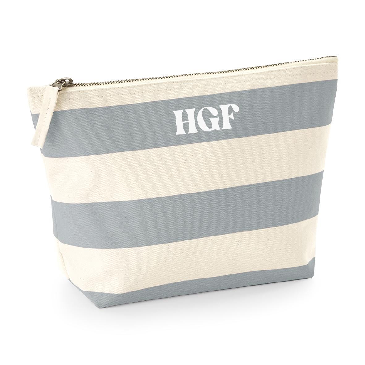 Personalised Nautical Canvas Accessory Bag, Customised Striped Toilet Bag, Travel Pouch, Personalised makeup bag, make up bag gift, custom - Jessica Hollie Gifts