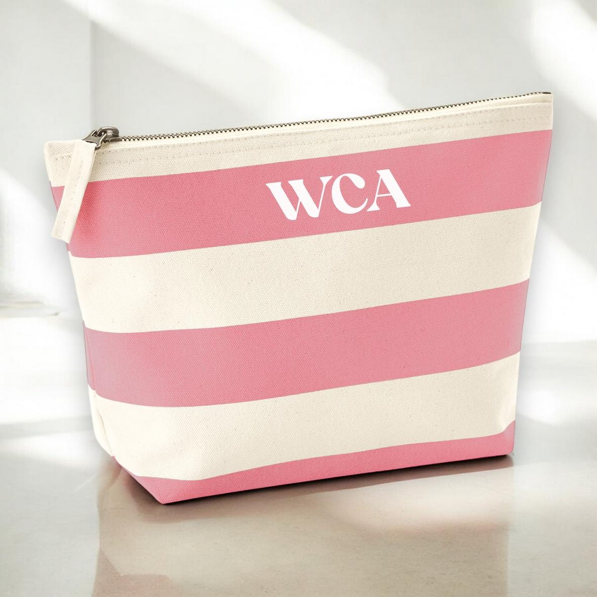 Personalised Nautical Canvas Accessory Bag, Customised Striped Toilet Bag, Travel Pouch, Personalised makeup bag, make up bag gift, custom - Jessica Hollie Gifts