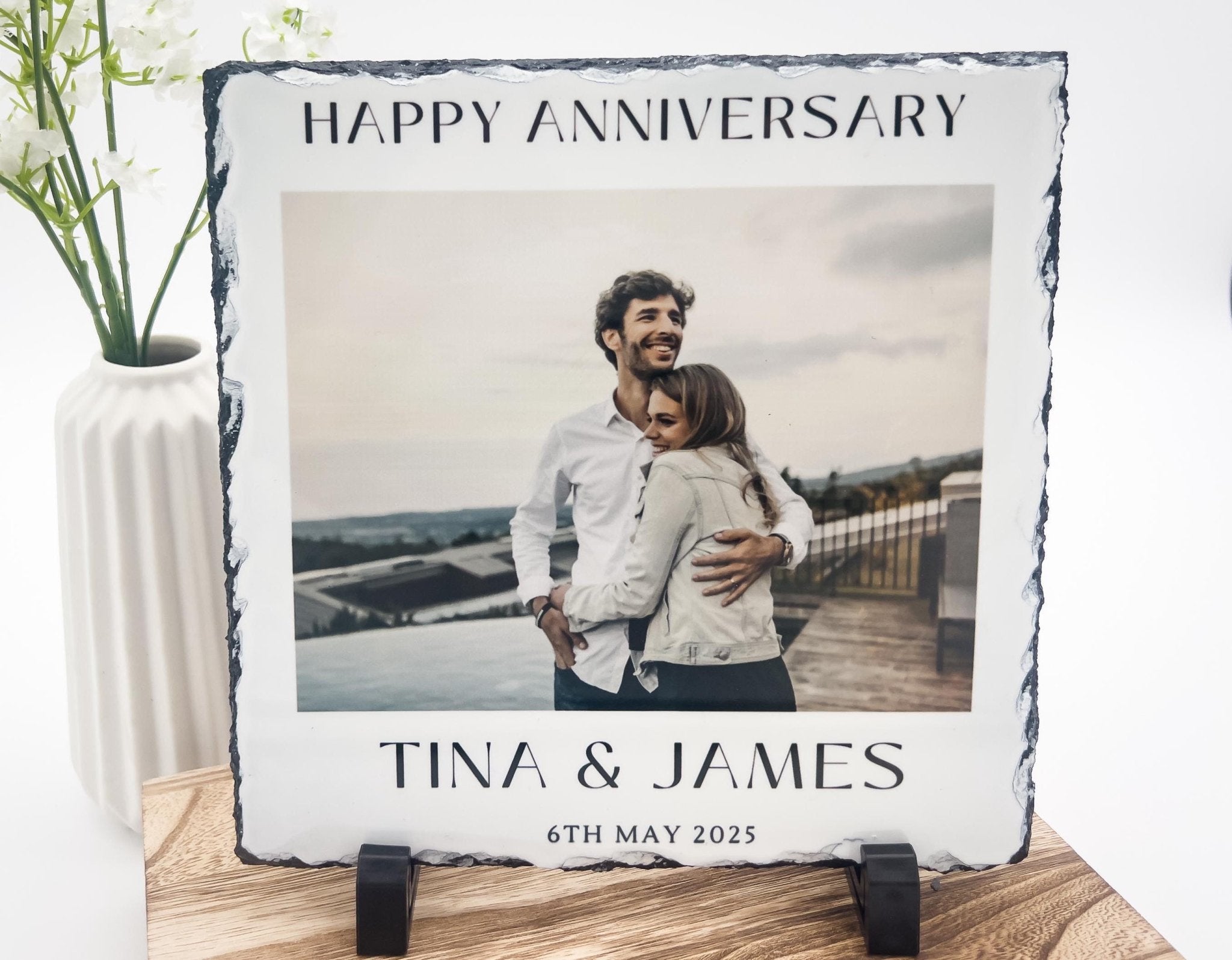 Personalised Photo Slate Gift, Custom Slate Photo Frame for Anniversary, Custom Photo Gift, Stone Slate Plaque, Natural slate gift, Printed - Jessica Hollie Gifts