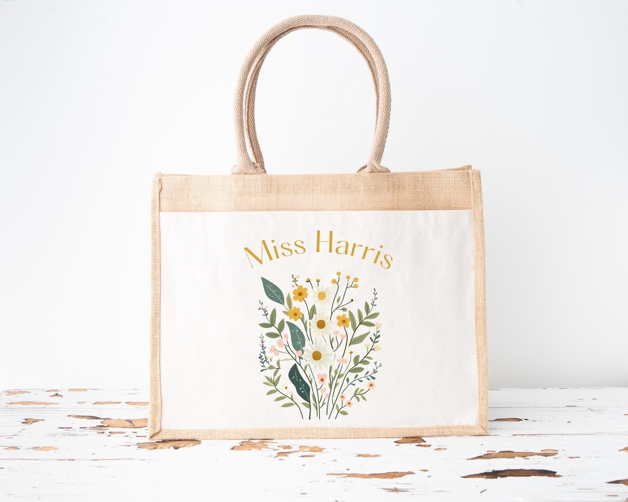 Personalised Teacher Bag, Custom Teacher Jute Bag, Teacher Tote Bag, Teacher Gift, TA Gift, Thank You Teacher Present, Jute Lunch Bag - Jessica Hollie Gifts