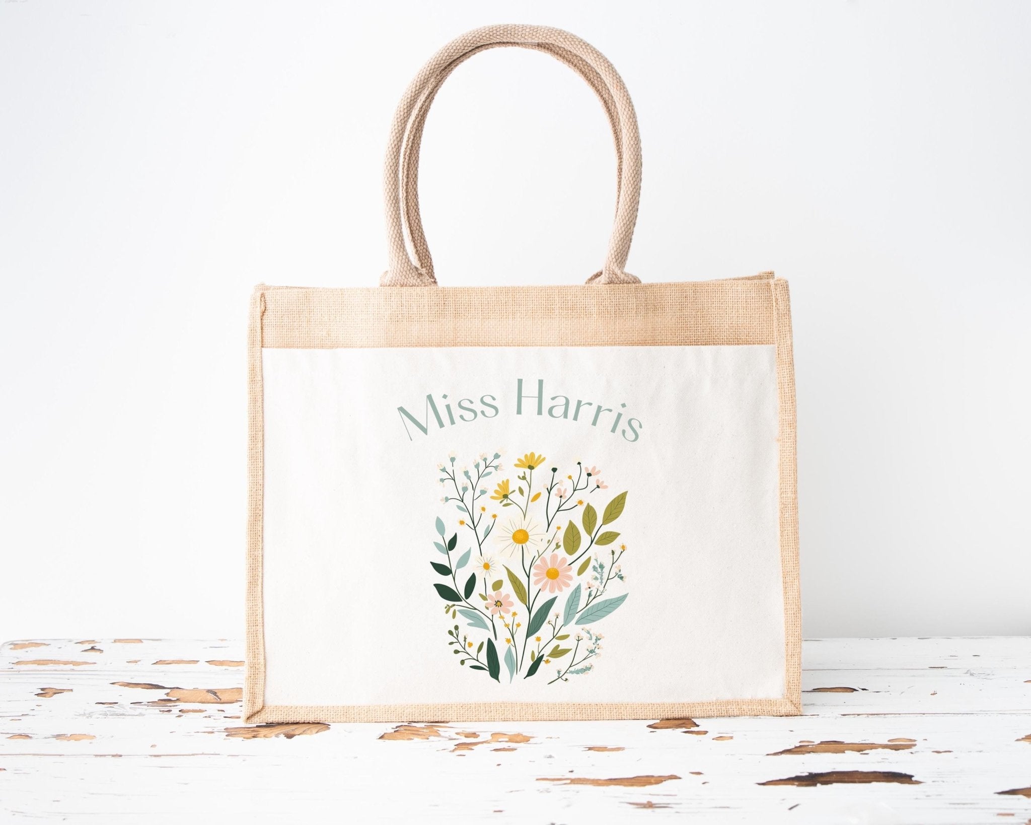 Personalised Teacher Bag, Custom Teacher Jute Bag, Teacher Tote Bag, Teacher Gift, TA Gift, Thank You Teacher Present, Jute Lunch Bag - Jessica Hollie Gifts