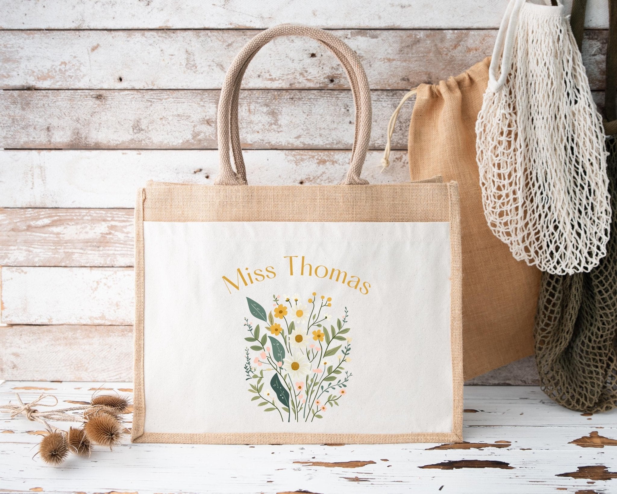 Personalised Teacher Bag, Custom Teacher Jute Bag, Teacher Tote Bag, Teacher Gift, TA Gift, Thank You Teacher Present, Jute Lunch Bag - Jessica Hollie Gifts
