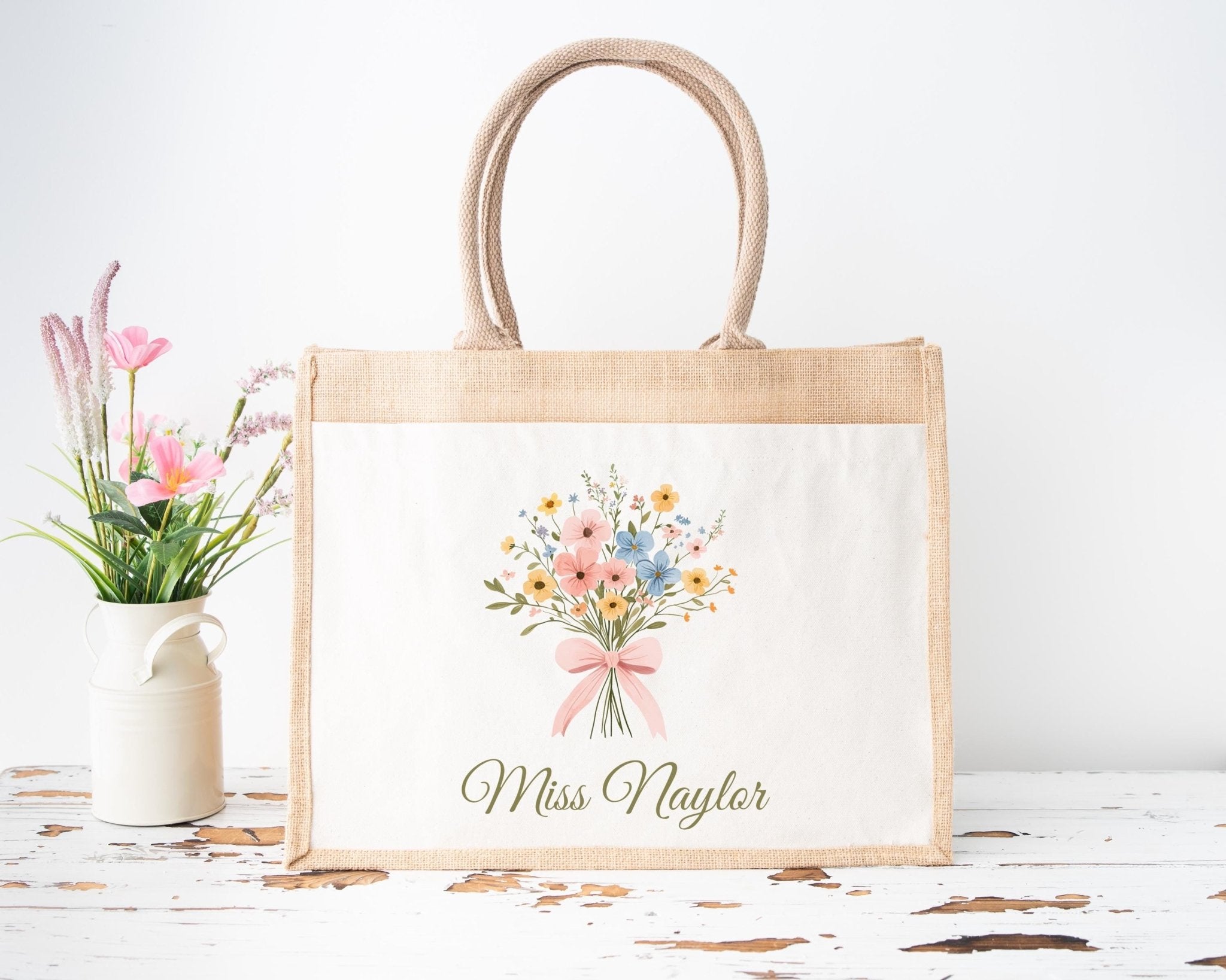 Personalised Teacher Bag, Custom Teacher Jute Bag, Teacher Tote Bag, Teacher Gift, TA Gift, Thank You Teacher Present, Jute Lunch Bag - Jessica Hollie Gifts