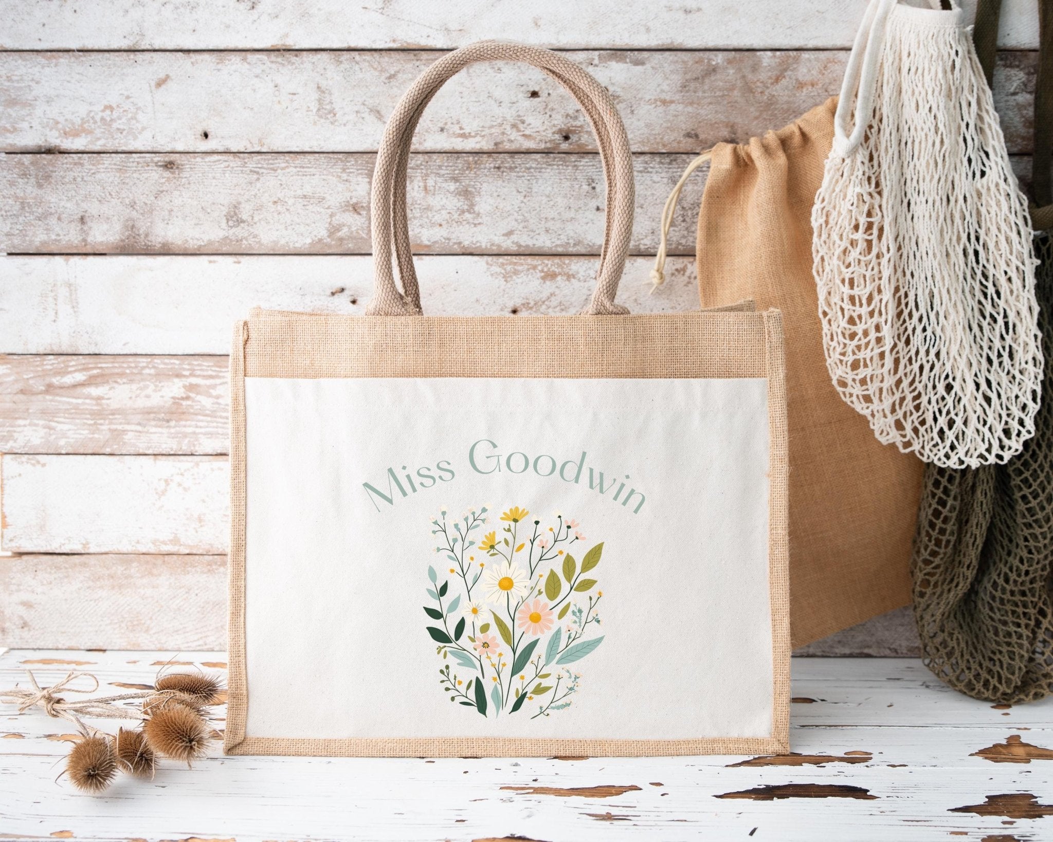 Personalised Teacher Bag, Custom Teacher Jute Bag, Teacher Tote Bag, Teacher Gift, TA Gift, Thank You Teacher Present, Jute Lunch Bag - Jessica Hollie Gifts