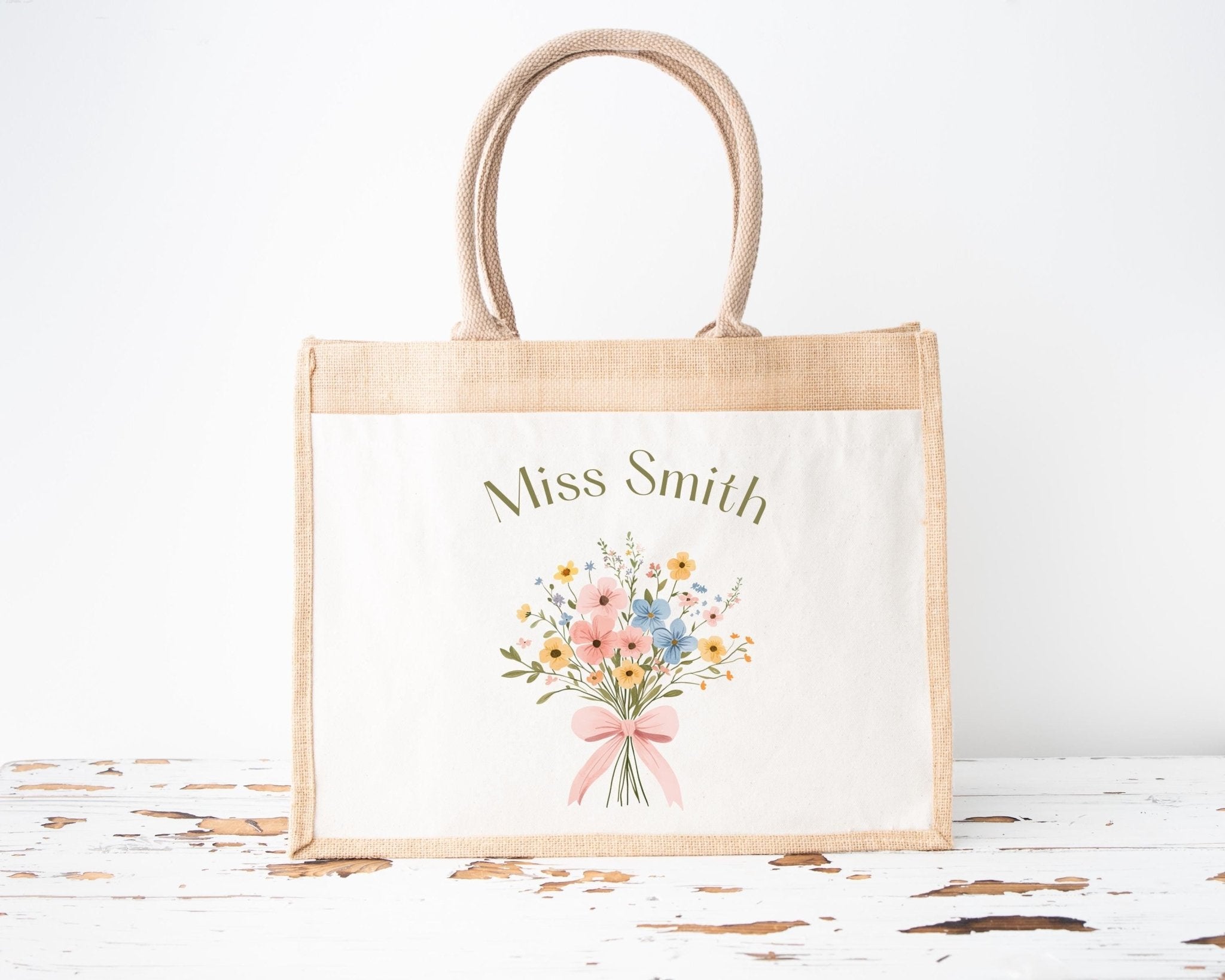 Personalised Teacher Bag, Custom Teacher Jute Bag, Teacher Tote Bag, Teacher Gift, TA Gift, Thank You Teacher Present, Jute Lunch Bag - Jessica Hollie Gifts