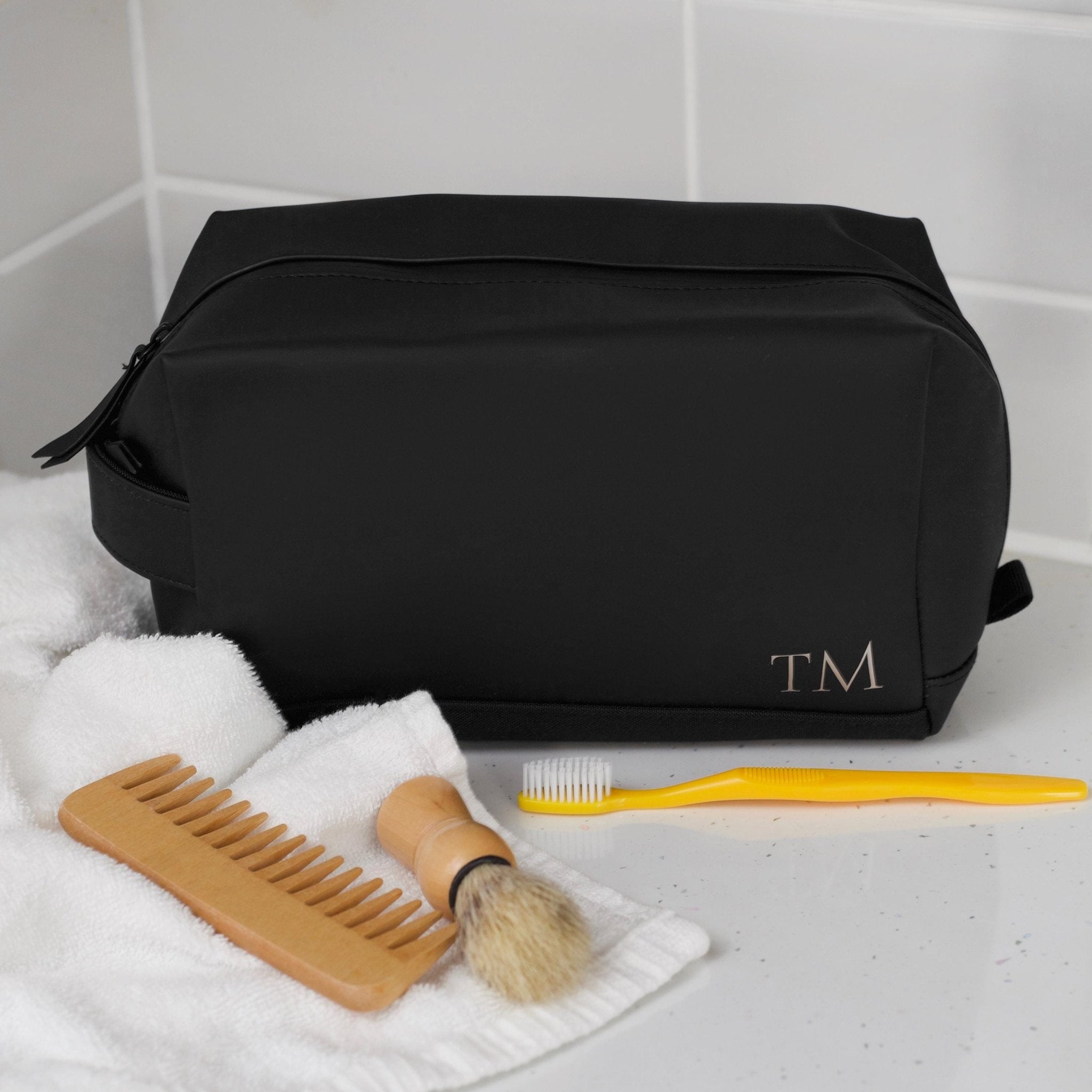 Personalised Toiletry wash bag, Initials bag with monogram, Cosmetic Makeup Bag, Toiletry Bag, Vegan Bag for Bridesmaid, Fathers day bag - Jessica Hollie Gifts